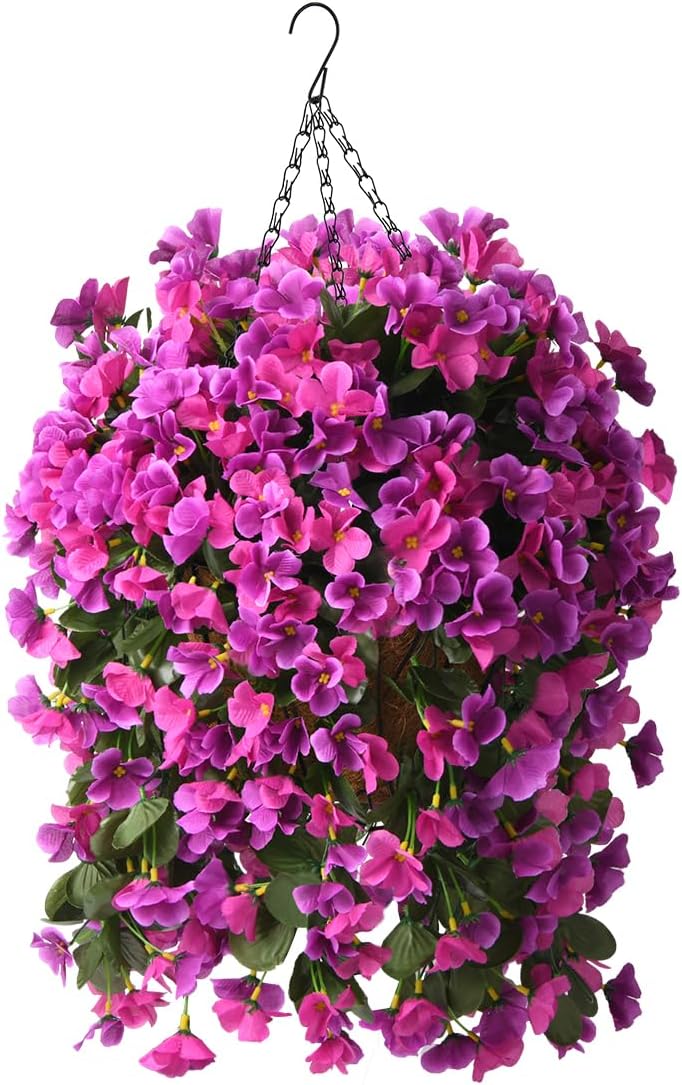 INQCMY Artificial Fake Hanging Plants Flowers Basket for Spring Summer Outdoor Outside Decoration,Faux Silk Begonia Flower in Planter Look Real UV Resistant for Home Porch Patio Balcony Yard Decor