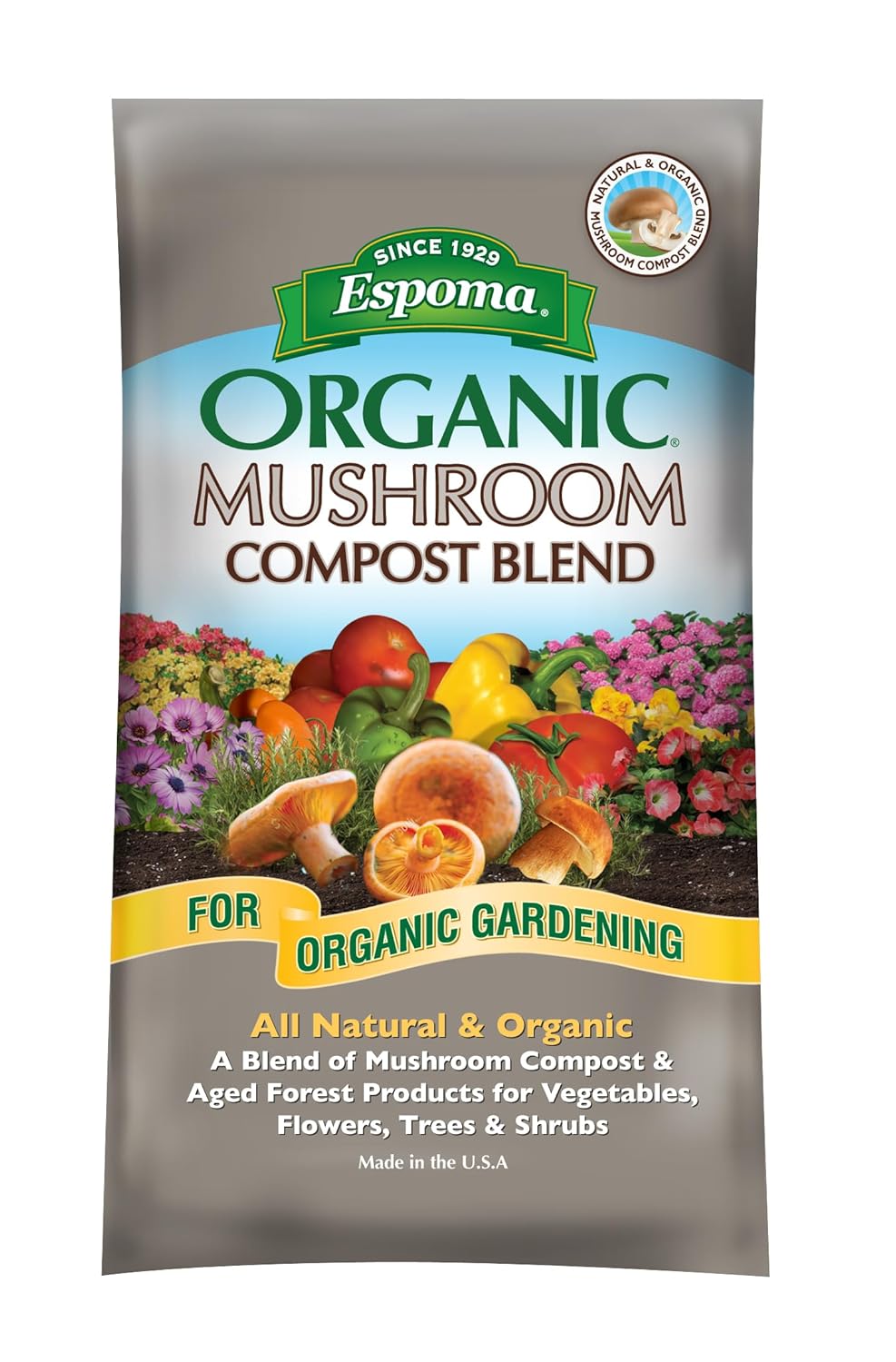 Espoma Organic Mushroom Compost Blend. Combines Rich Mushroom Compost with Aged Forest Products to Make The Perfect Soil Conditioner. 0.75 Cubic Foot Bag – Pack of One