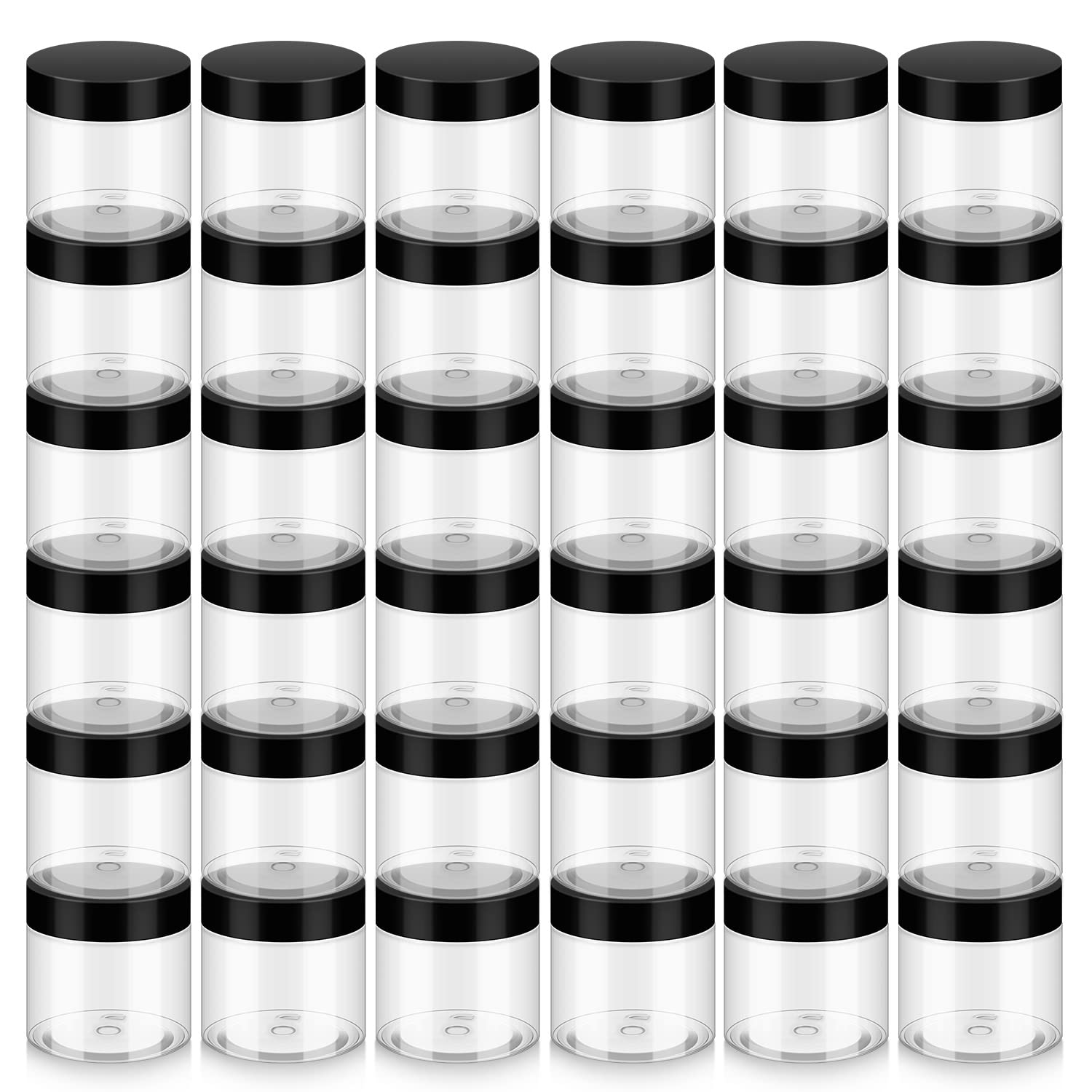 Loretoy 36 Pack 2 OZ Plastic Jars with Lids, BPA Free, Reusable, Refillable Transparent Cosmetic Containers for Bath Salts, Cosmetics, Powders, Beauty Product and Small Accessories