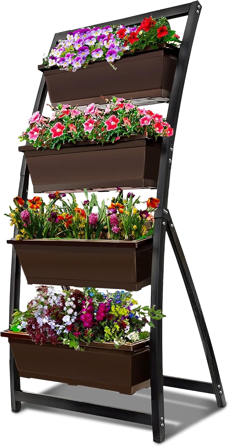 6-Ft Raised Garden Bed – Vertical Garden Freestanding Elevated Planter with 4 Container Boxes – Good for Patio or Balcony Indoor and Outdoor – Perfect to Grow Vegetables Herbs Flowers