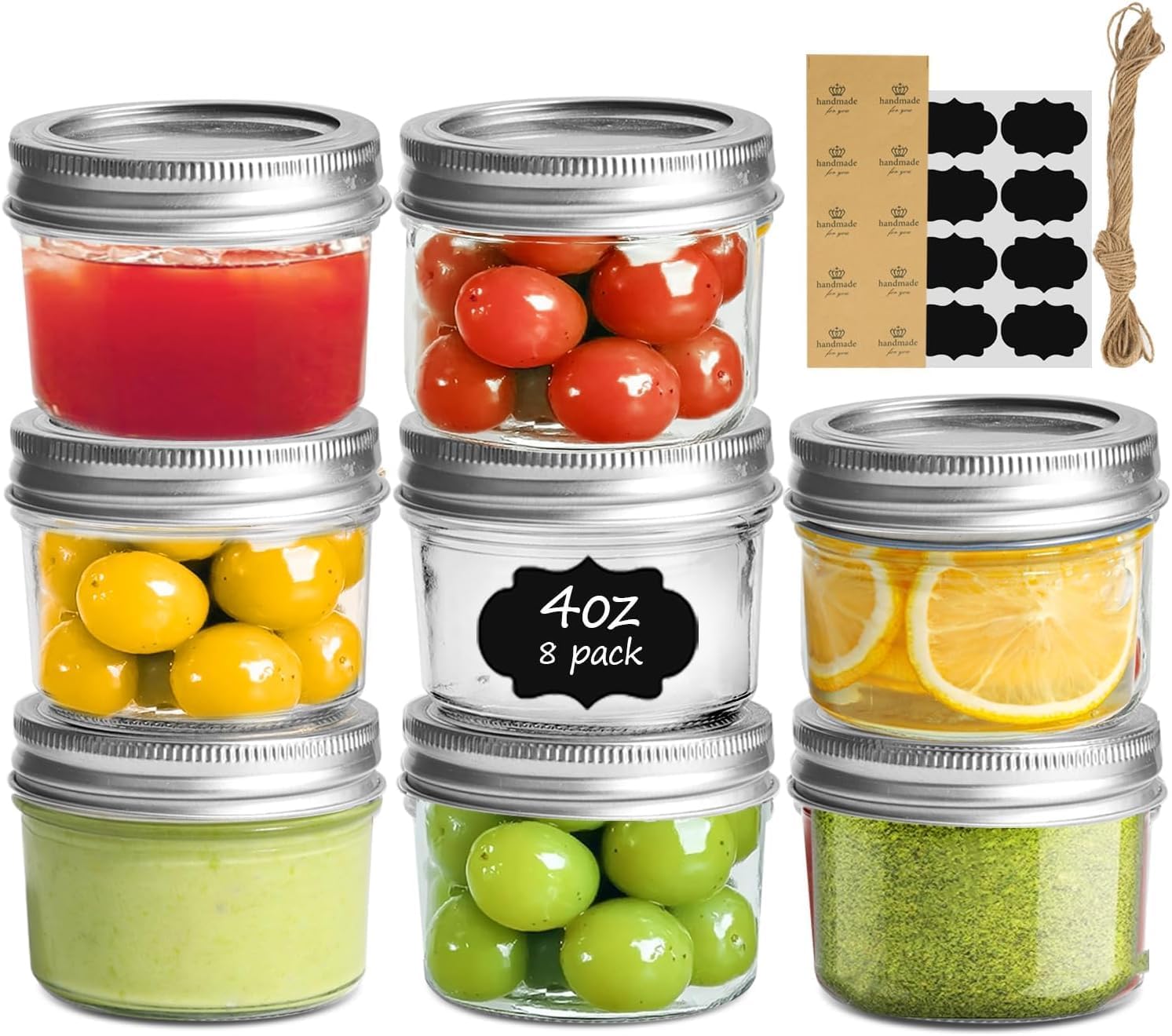ComSaf Mini Mason Jars 4oz – 8 Pack, Regular Mouth Mason Jar with Lids and Seal Bands, Small Glass Canning Jar for Spice, Jam, Honey, Jelly, Dessert, Shower Wedding Favors, DIY Candles Decor