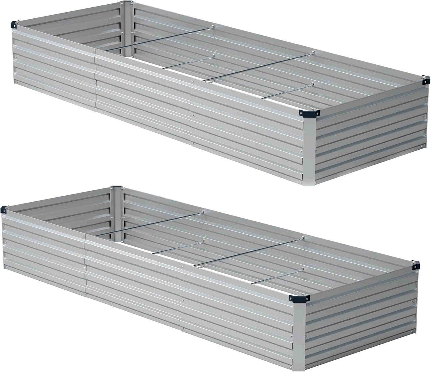 zunatu 10x2x1ft(2 Pack) Galvanized Raised Garden Bed,Outdoor Planter Boxes Metal Patio Kit Planting Bed for Vegetables Flowers,Silver