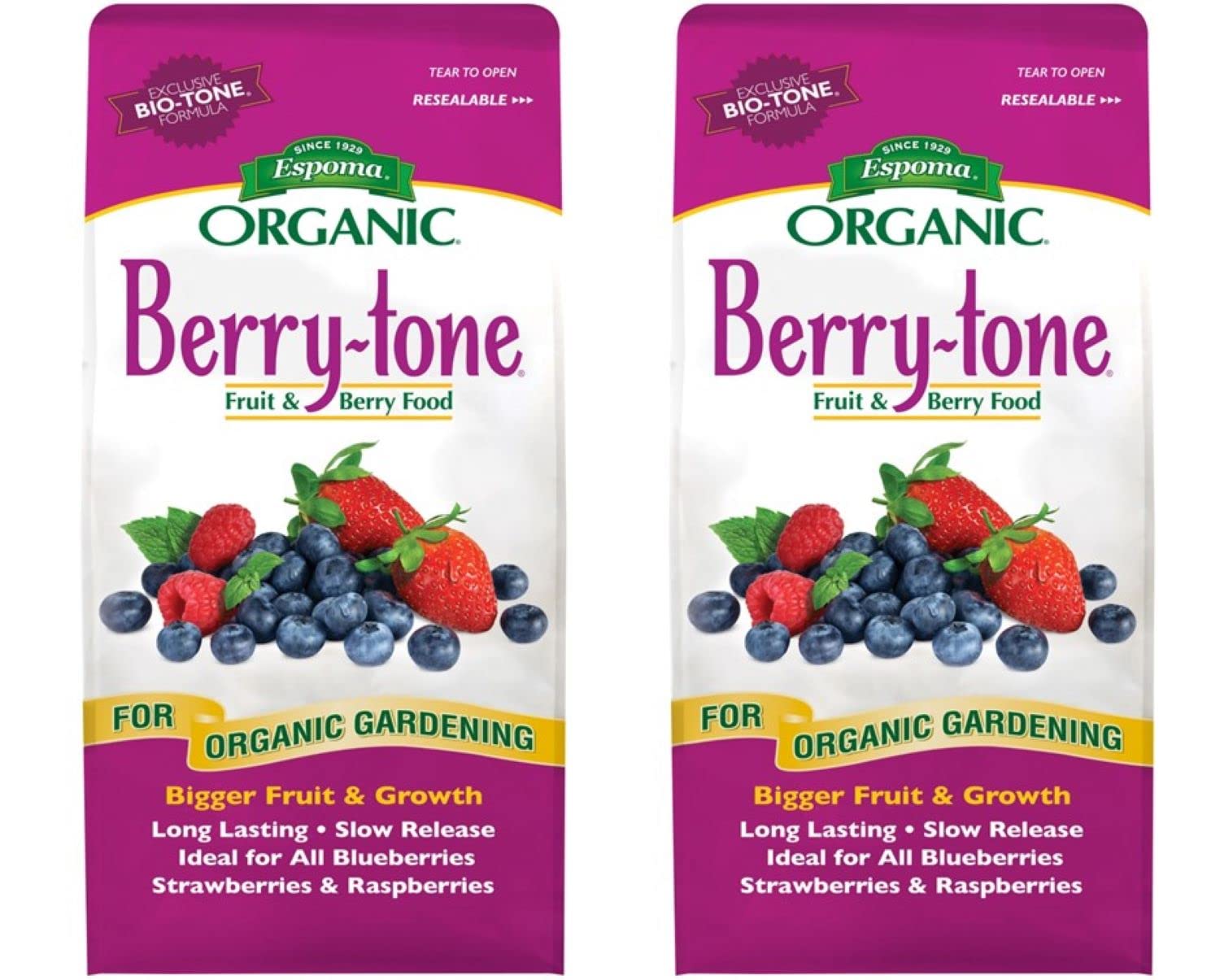 Espoma Organic Berry-Tone 4-3-4 Natural & Organic Fertilizer and Plant Food for All Berries. 4 lb. Bag. Use for Planting & Feeding to Promote Bountiful Harvest – Pack of 2
