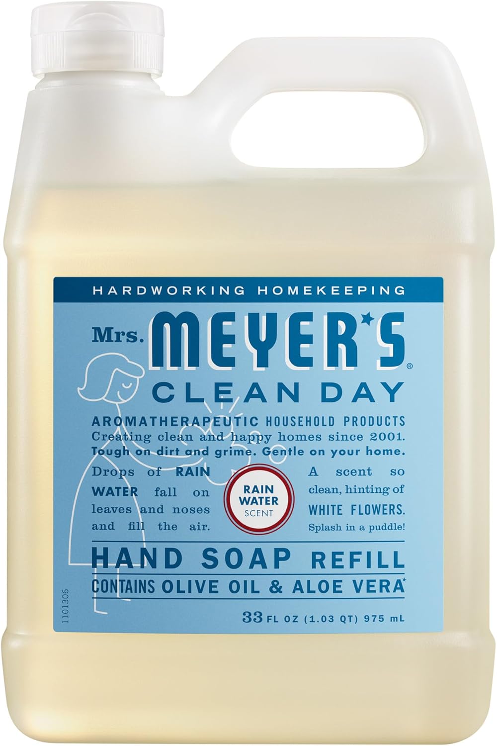 MRS. MEYER’S CLEAN DAY Hand Soap Refill, Rain Water Scent, 33 Fl Oz Bottle