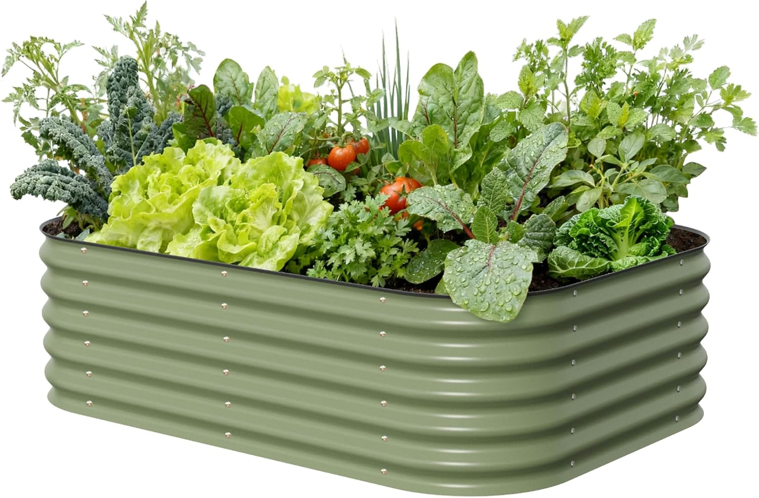 Vego garden Raised Garden Bed Kits, 17″ Tall 6 in 1 Modular Metal Raised Planter Bed for Vegetables Flowers Patio Ground Planter Box-Olive Green