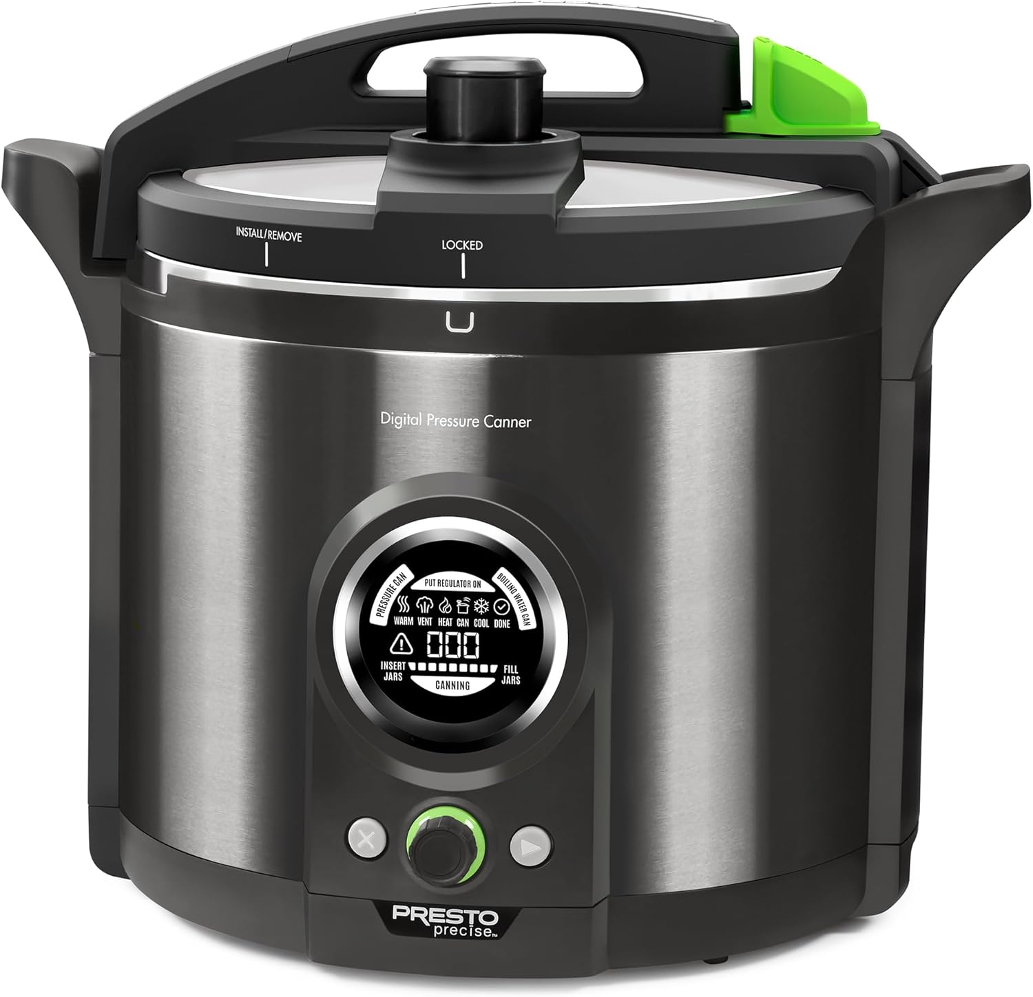 Presto 02144 12-Quart Digital Pressure Canner – Digital Display, Waterbath Capable, 10-Built-In Safety Features, Recipe Book, Black Stainless Steel