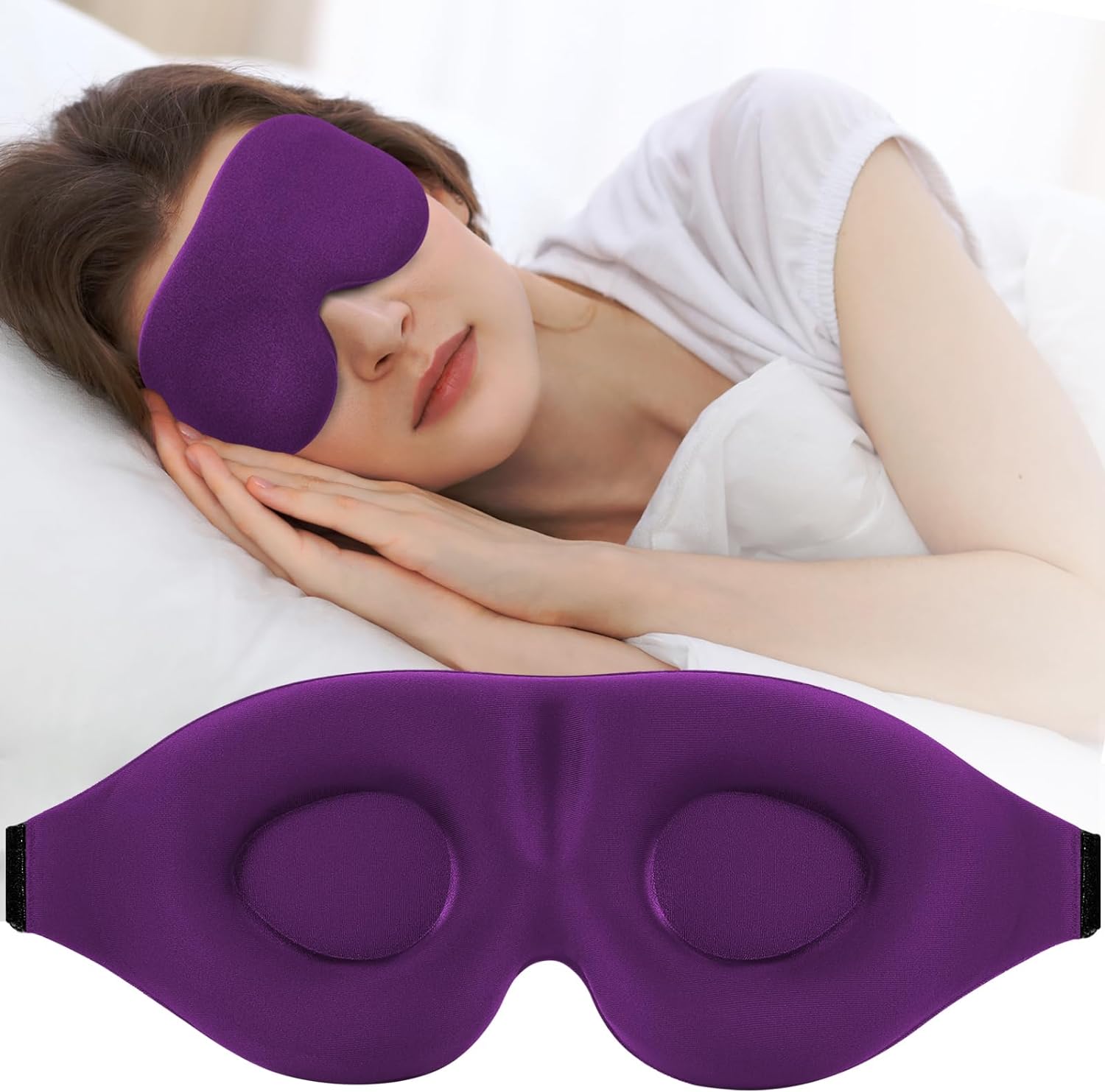 ZGGCD Sleep Mask for Side Sleeper, Light Blocking Sleeping Eye Mask for Women Men, 3D Contoured Cup Night Blindfold, Luxury Eye Cover Eyeshade with Adjustable Strap for Travel, Nap, Purple