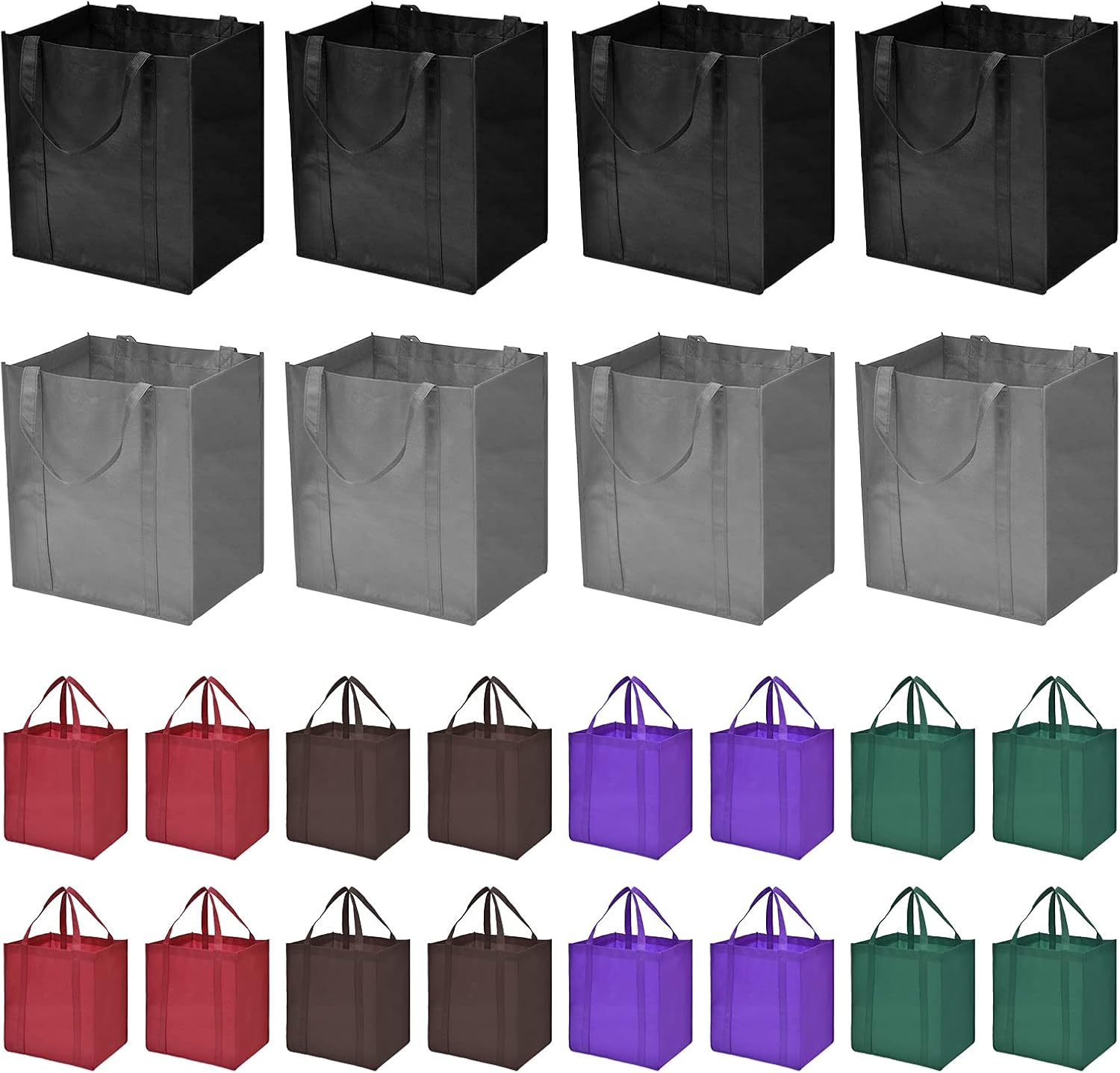 JERIA 24-Pack Reusable Grocery Bags，Large Washable Foldable Shopping Bags，Heavy Duty Tote Bags with Reinforced Handles