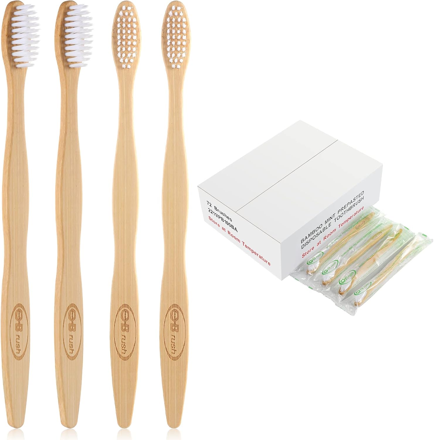 Bamboo Prepasted Toothbrush – Individually Wrapped Pre-Pasted Toothbrush with Bamboo Handles, Medium Soft Bristles Biodegradable Natural Eco-Friendly Sustainable Disposable Toothbrushes (72pcs)