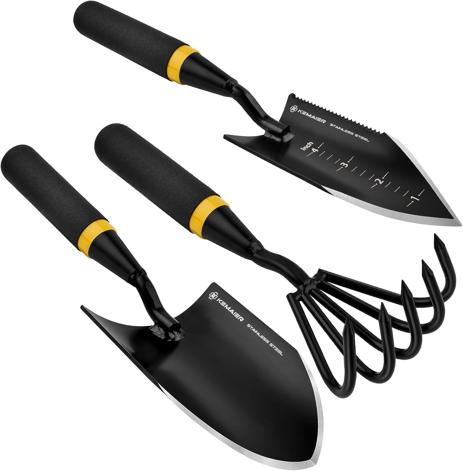 KEMAIER Heavy Duty Stainless Steel Garden Tool Set – Thoughtfully Crafted for Outdoor Patio Use, Perfect for Both Men and Women. Includes Gardening Trowel, Transplanting Shovel, and Hand Cultivators
