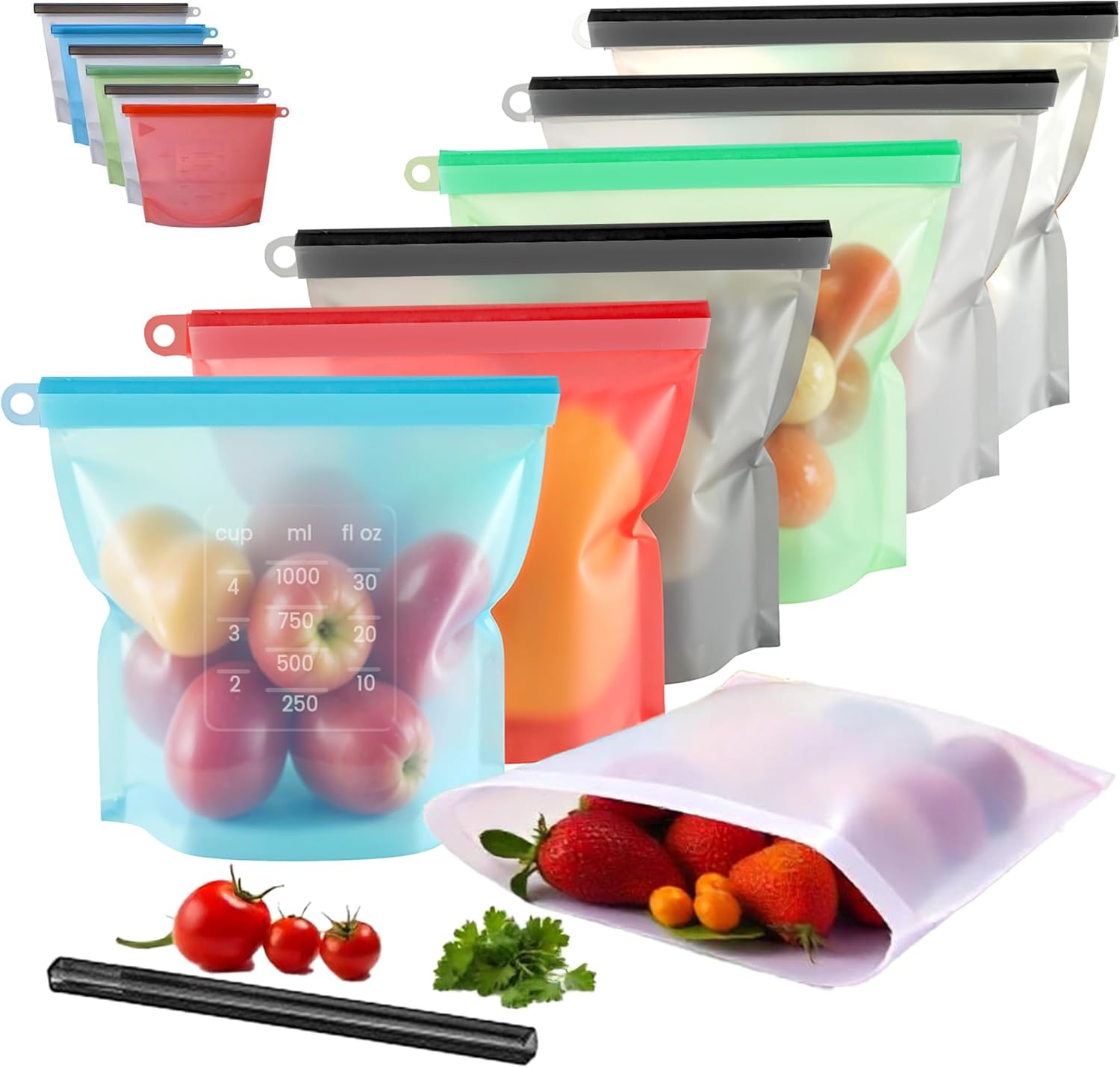 Performore Reusable Silicone Food Storage Bags 6 Pack | 9.5″ x 8.5″ x 2″ | Leakproof, Freezer & Microwave Safe | Eco-Friendly, BPA-Free, Dishwasher Safe | Ideal for Meal Prep, Snacks, and Sous Vide