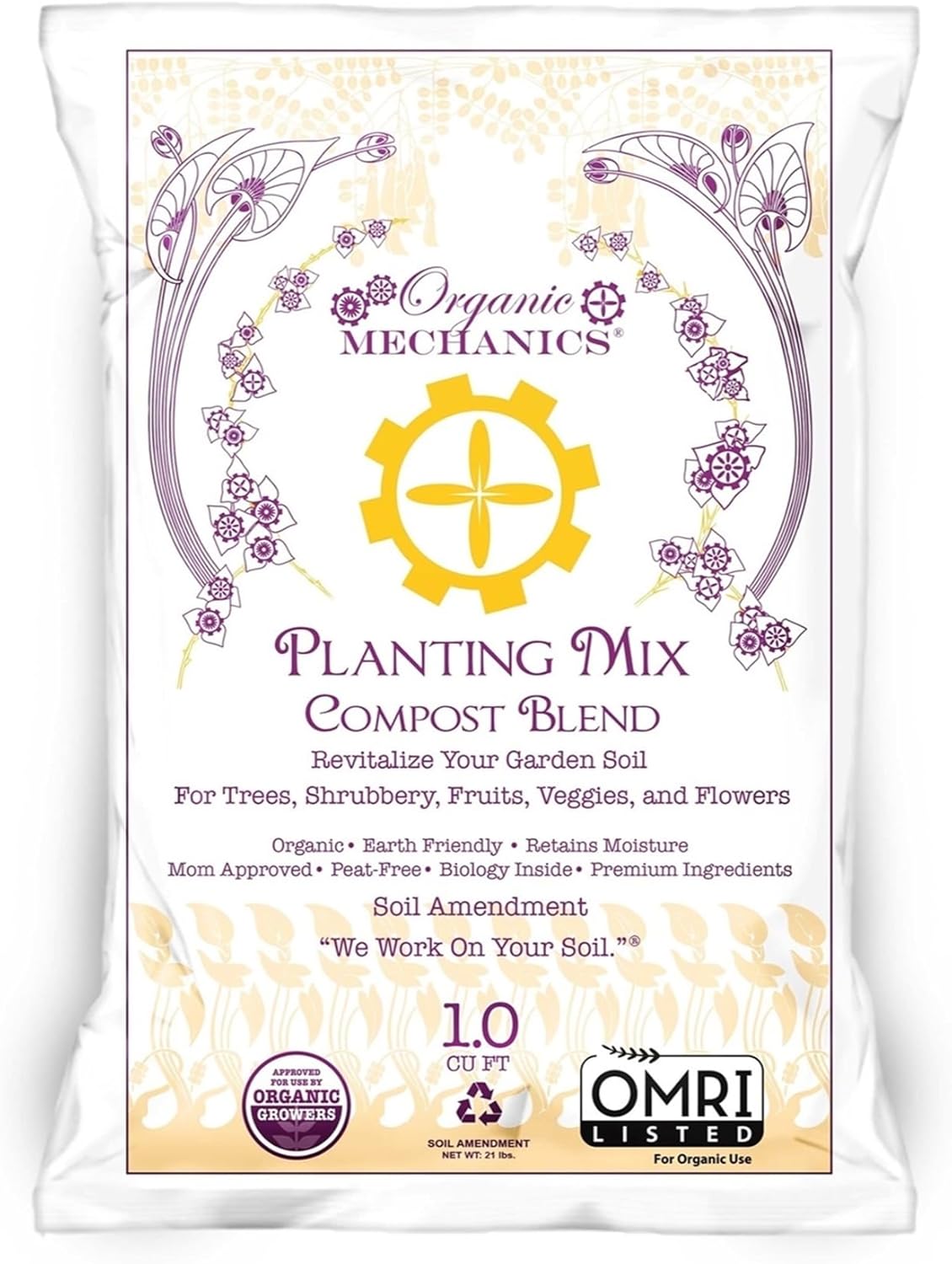 Organic Mechanics Planting Mix Compost Blend, 1 Cu Ft – Revitalizes Garden Soil with Compost, Pine Bark, Coconut Coir, and Worm Castings for Raised Beds, Gardens & More – Peat-Free & Eco-Friendly