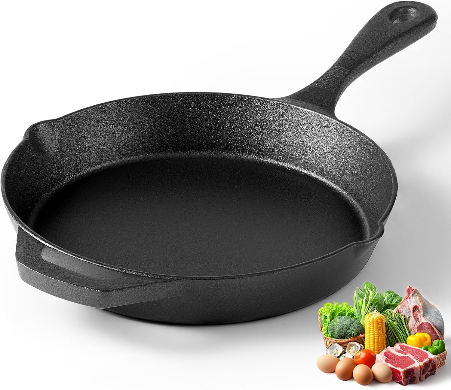 Cast Iron Skillets, 9.55 Inch Frying Pan with Teardrop Handle, Indoor/Outdoor