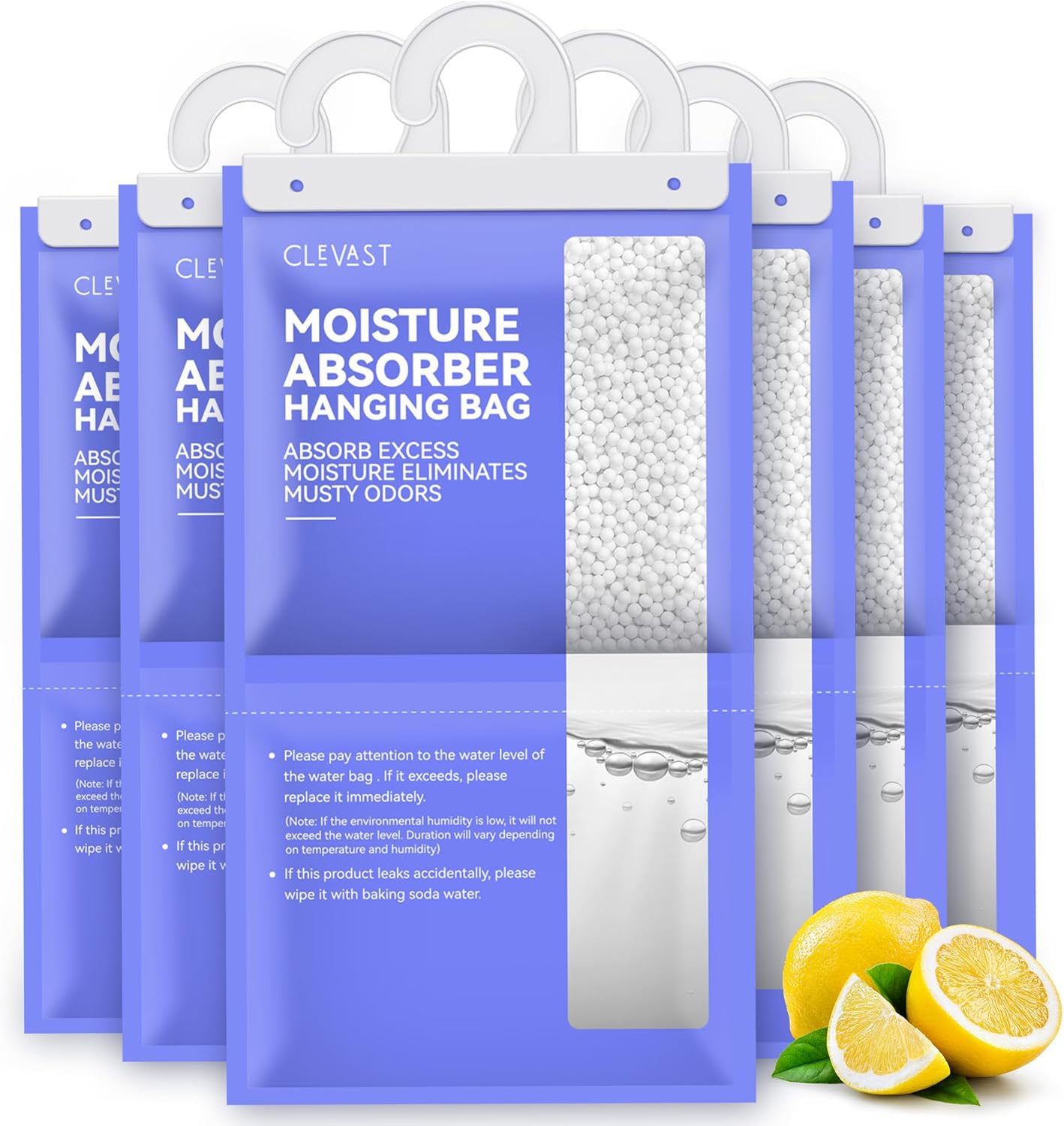 CLEVAST Moisture Absorbers Packets – 15.2 OZ, 6 Pack, Lemon Fragrance Big Dehumidifier Bags for Closet, Hanging Humidity Absorber in Wardrobes, Bedrooms, Bathrooms