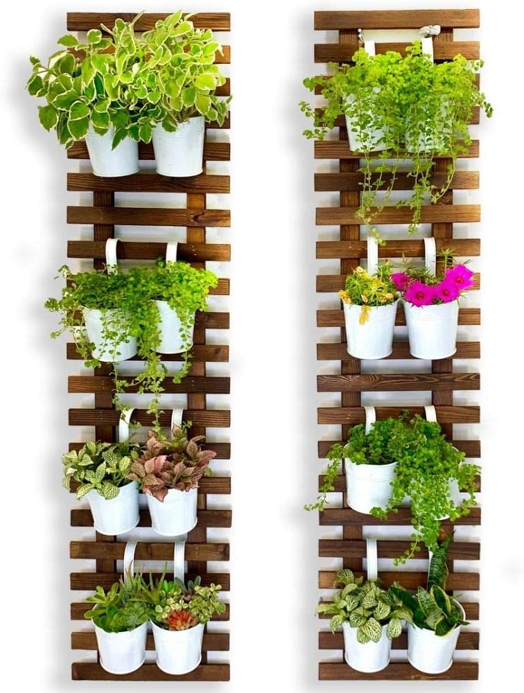 ShopLaLa Wall Planter – 2 Pack, Wooden Hanging Large Planters for Indoor Outdoor Plants, Live Vertical Garden, Plant Wall Mount Flower Pot Holder Hanger Stand Green Herb Wall Decor 47.2″ (120cm)