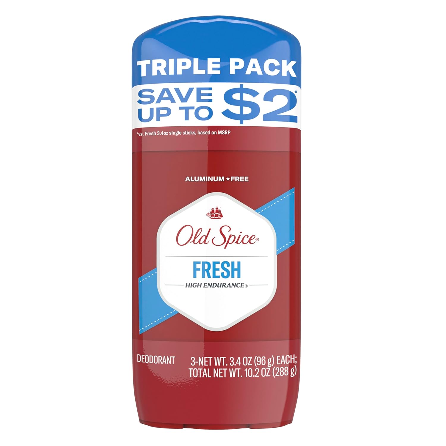 Old Spice Aluminum Free Deodorant For Men, High Endurance, 24/7 Sweat Defense & Odor Protection, 24/7 Freshness & Lasting Scent, Fresh Scent, 3.4 oz (Pack of 3)