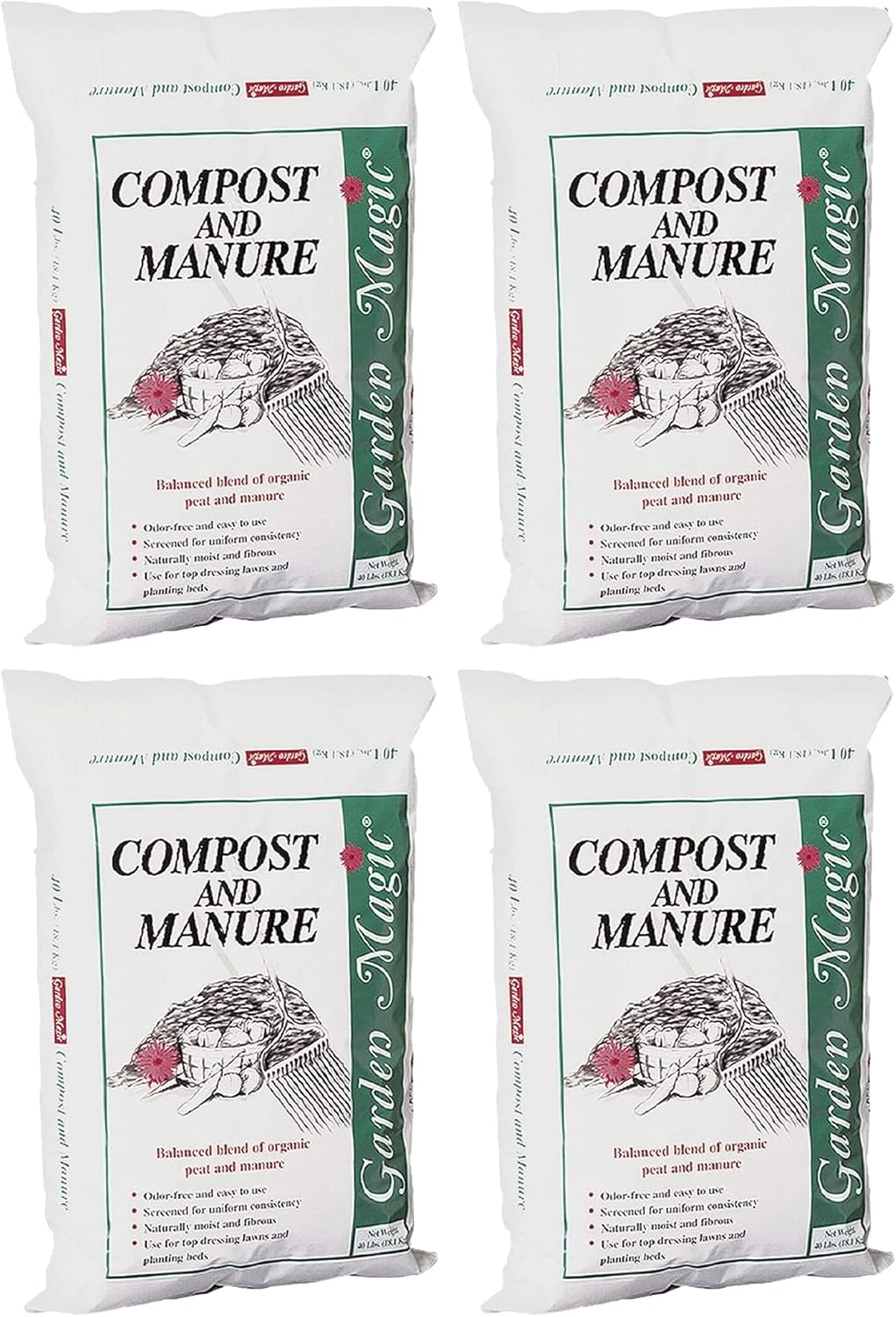 Michigan Peat 4-Pack Compost and Manure Blend, Garden Magic Mix w/Odor-Free Blend, 40 Lbs – Outdoor Lawn and Gardening Mixture with Nutrients and Minerals for Soil Potting and Planting