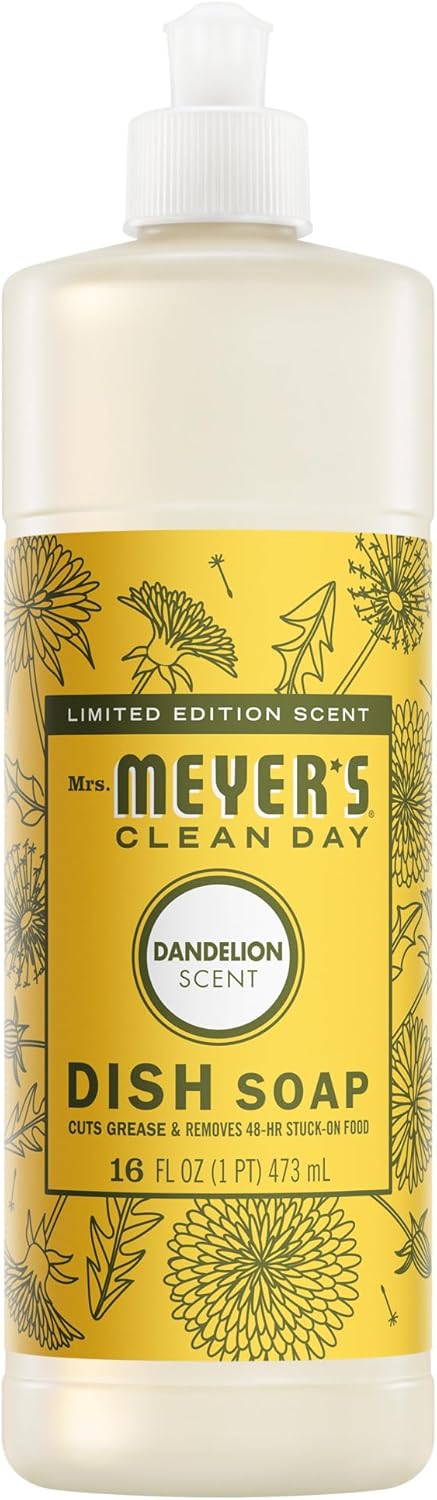 MRS. MEYER’S CLEAN DAY Liquid Dish Soap, Dandelion Scent, 16 Fl Oz Bottle