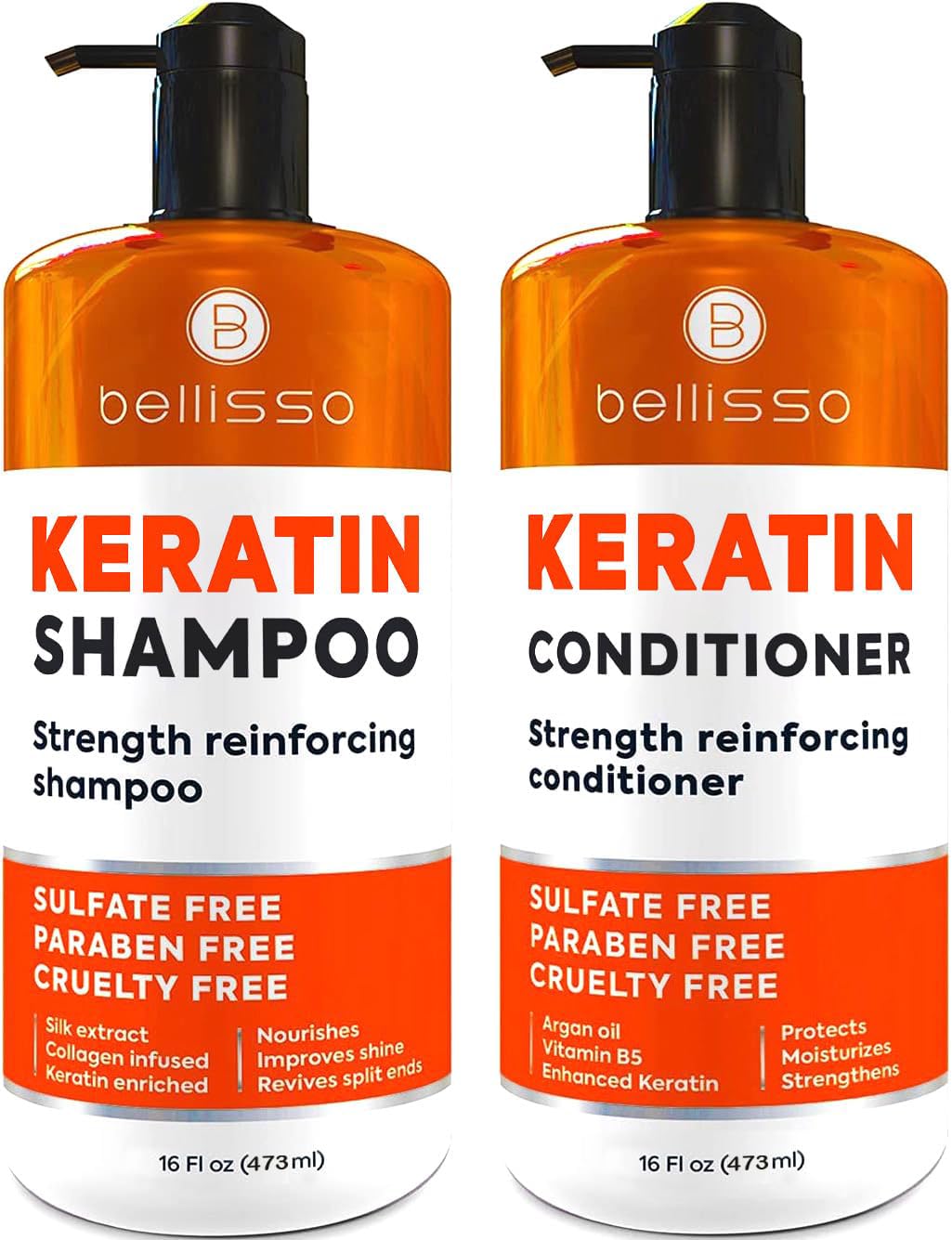 Keratin Shampoo and Conditioner Set – Sulfate Free and Paraben Free – Salon Thickening Treatment for Dry, Damaged, Curly, Frizzy, Straight or Color Treated Hair – Anti Frizz Formula for Women and Men