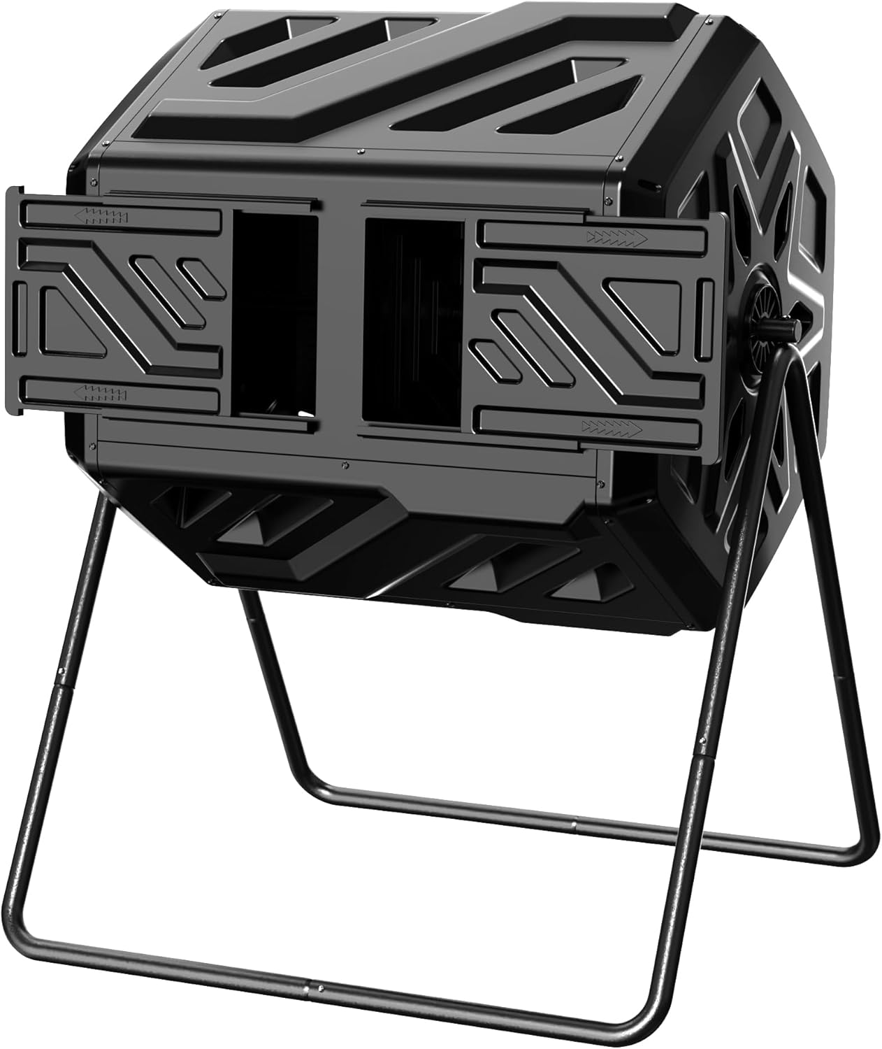 Werph 43 Gallon Compost Bin with Gloves, Fast Assembly & Easy Setup Outdoor Compost Tumbler, Updated Dual Chamber Tumbling Composter for Garden, Kitchen, and Yard Waste, Black