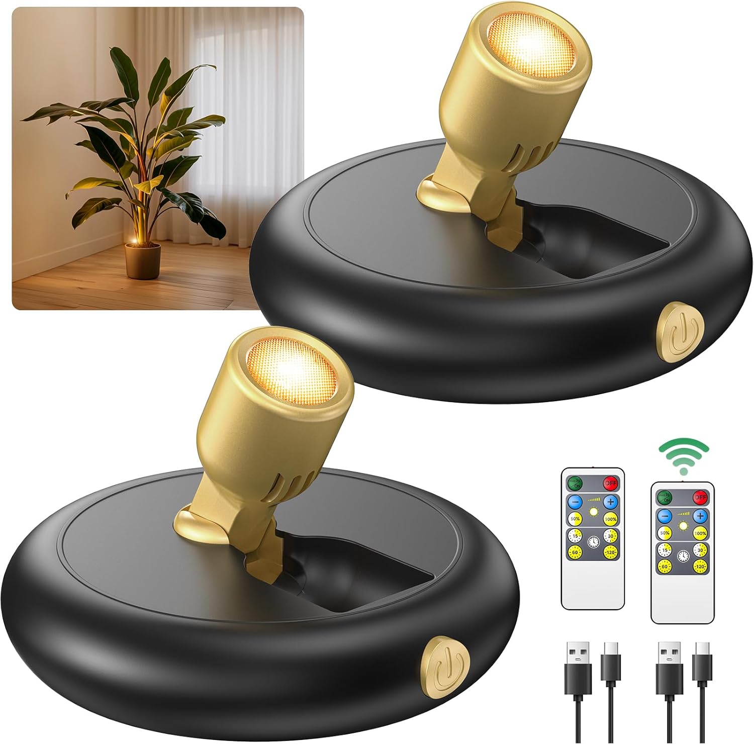 Rechargeable Battery LED Spotlight Indoor: Wireless Mini Art Accent Spot Lights with Timer Remote – Small Dimmable Uplight for Plants Display Painting Dartboard Artwork Portrait Closet