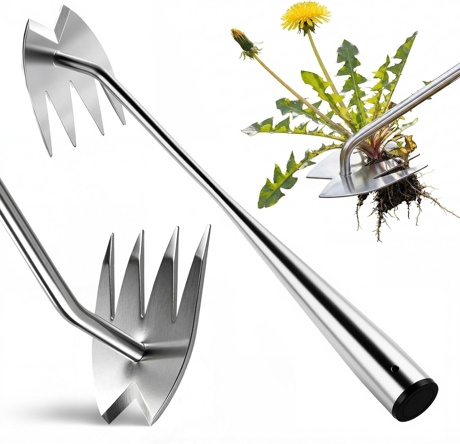 LOOHOI Weed Puller Tool, Heavy-Duty Stainless Steel Weeding Tool with Extendable Handle, Portable Garden Weed Removal Tool for Vegetable Gardening Backyard Farm Planting & Weeding