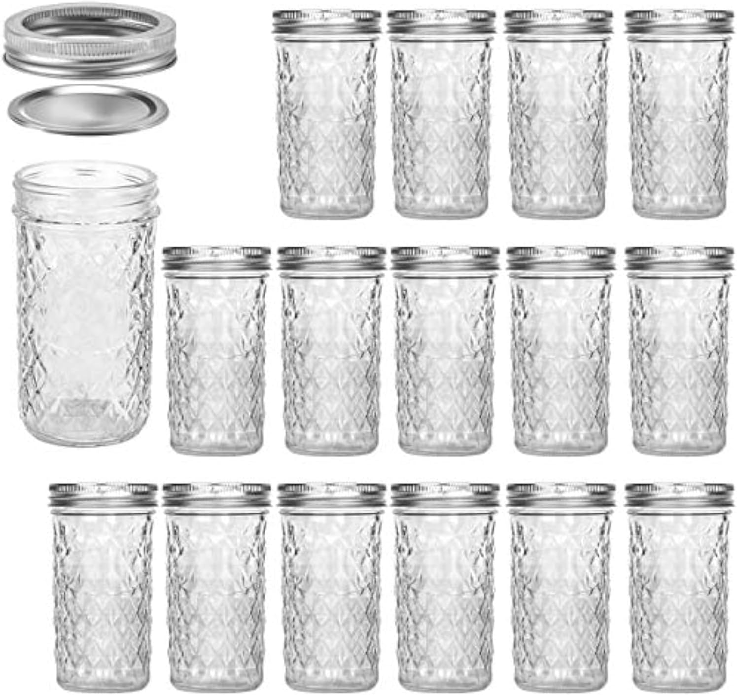 VERONES Mason Jars 12 OZ, Canning Jars Jelly Jars With Regular Lids, Ideal for Jam, Honey, Wedding Favors, Shower Favors,15 PACK