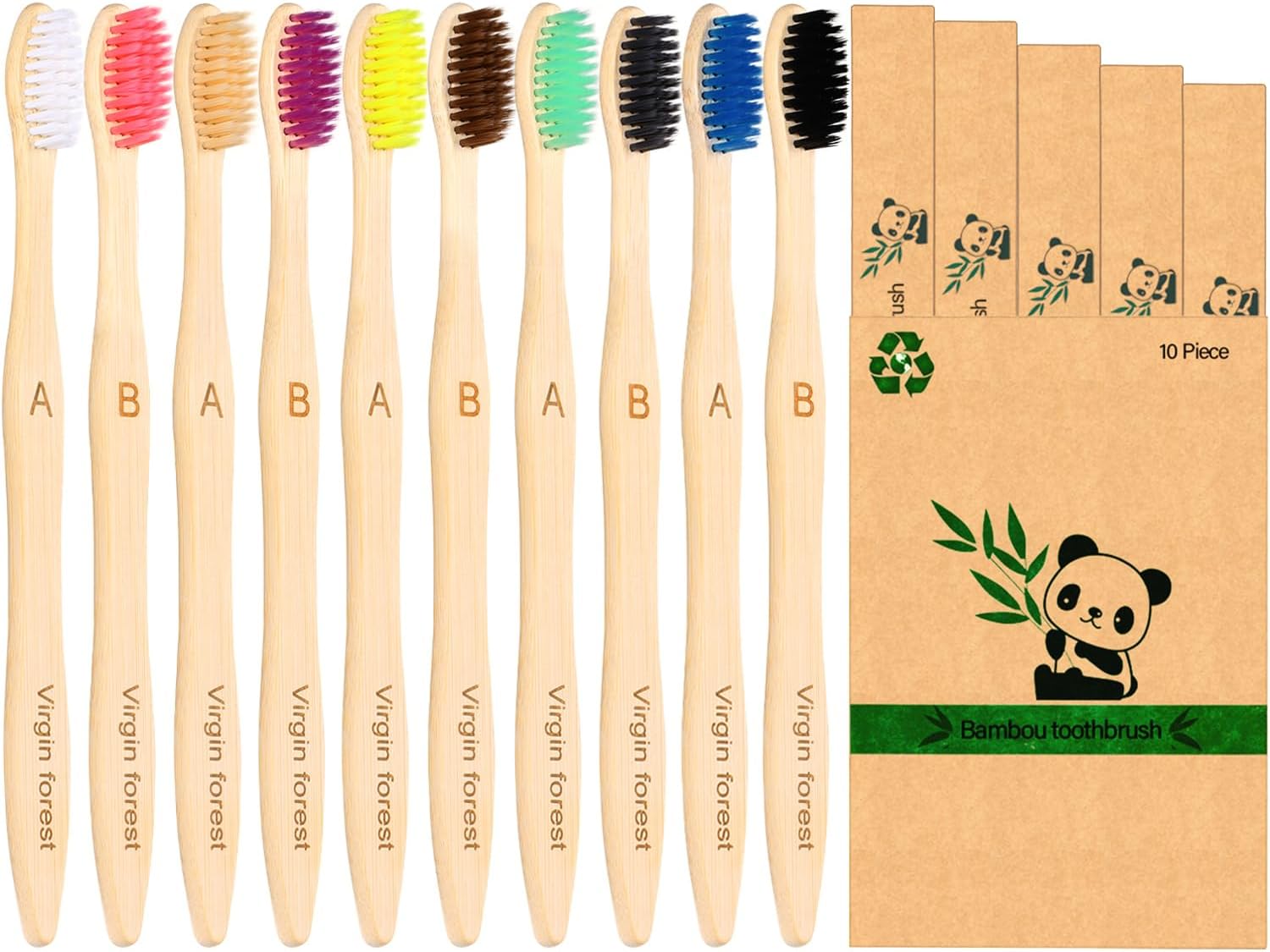 Virgin Forest 10 Pack Bamboo Toothbrushes, Biodegradable Compostable Soft Toothbrush, Natural Eco-Friendly Bamboo Toothbrush, BPA Free Zero Waste Oral Care for Adults & Kids