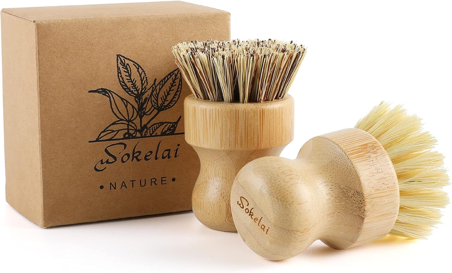 Bamboo Dish Scrub Brushes Set for Kitchen – Wooden Cleaning Scrubbers Brushes, Eco-Friendly Natural Dishes Washing Brush for Dishwashing Cast Iron Pots Pans Skillet Vegetables Sink, Set of 2