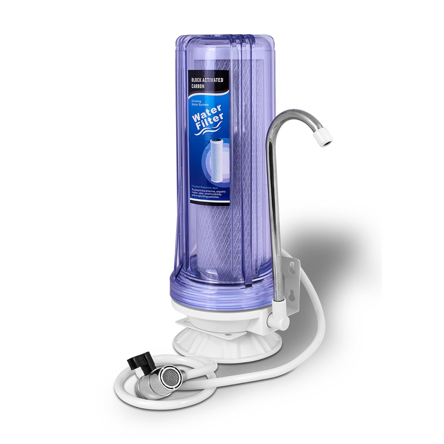 Ronaqua One Stage Countertop Drinking Water Filtration System Removes Chlorine with Block Activated Carbon Filter, Transparent Housing, and Meets NSF Standards & Regulations