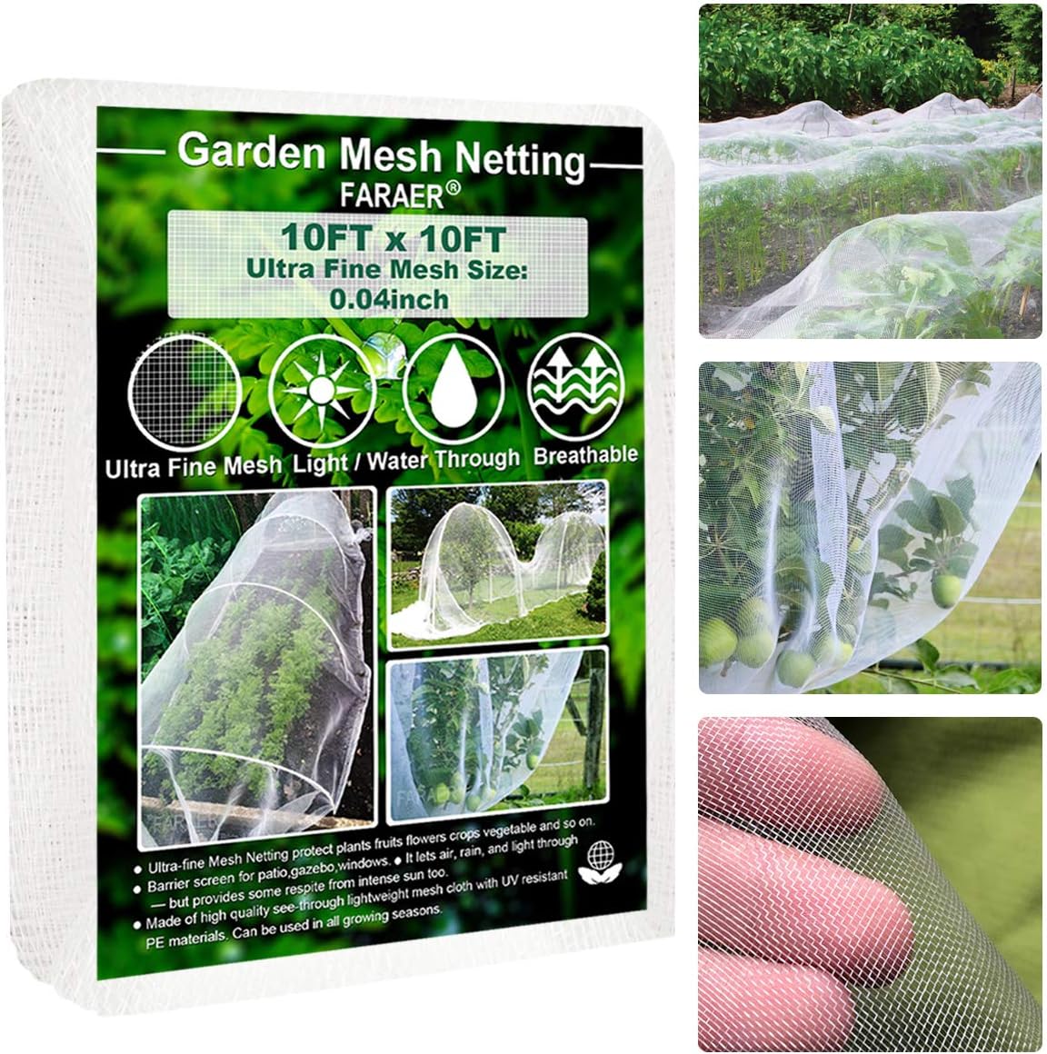 Garden Barrier Netting, Plant Covers 10x10Ft Ultra Fine Mesh Netting Protect for Vegetable Plants Fruits Flowers Crops Greenhouse Row Covers Raised Bed Barrier Screen Birds Protection Net (10x10ft)