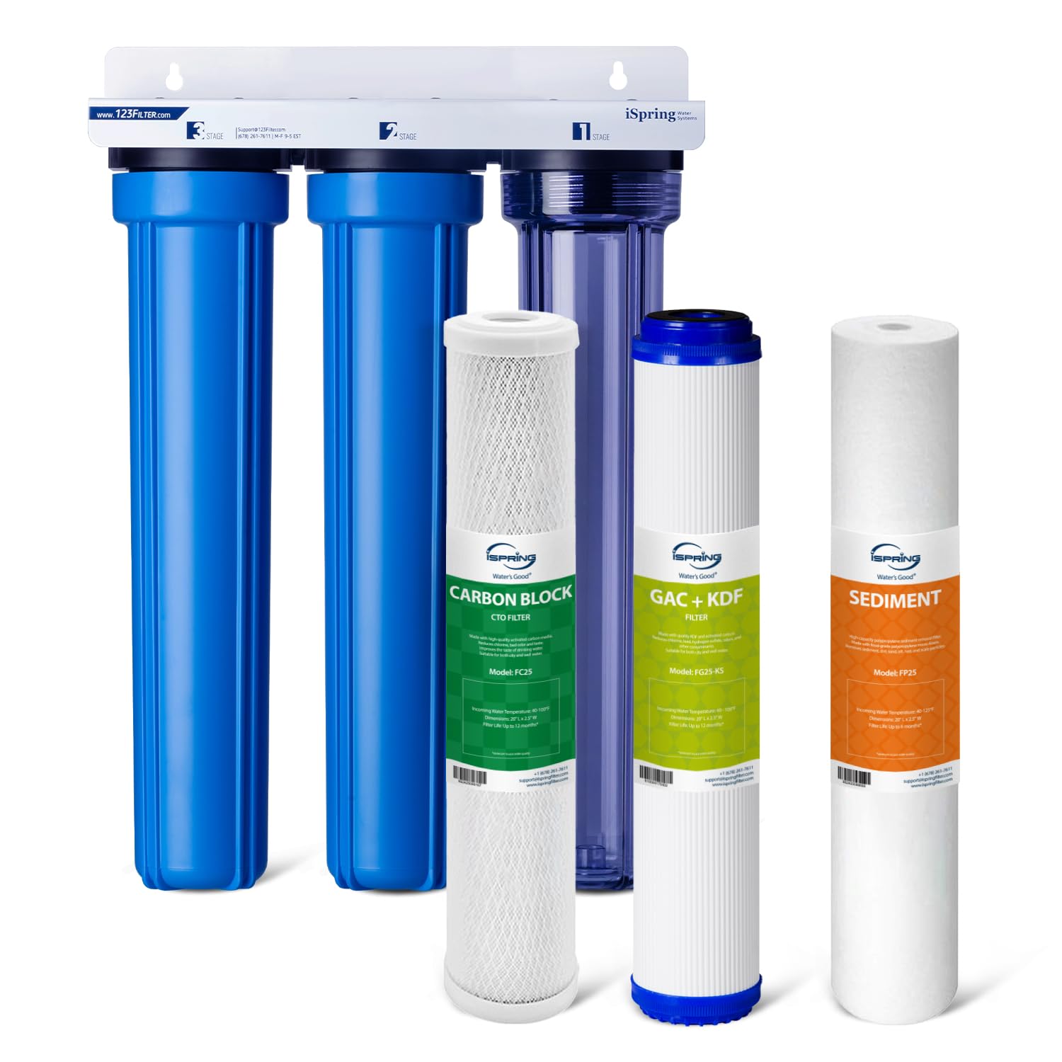 iSpring Heavy Metals Whole House Water Filter System, Reduces Lead, Chloramine, PFAS, Chlorine, Sediments, 3-Stage Whole House Water Filtration System, 3/4″ Inlet/Outlet, Model: WCB32C-KS