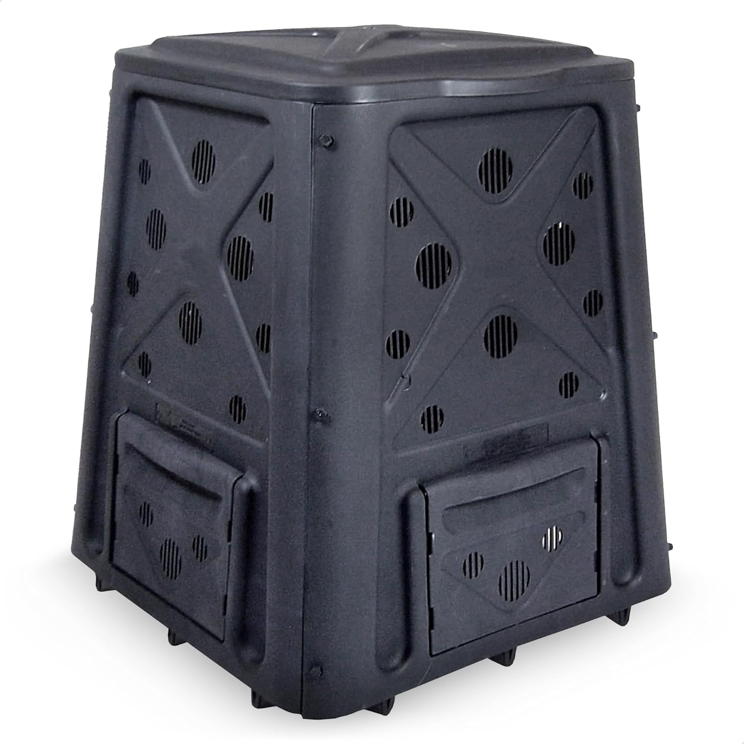 Redmon Outdoor Compost Bin with Lift Off Lid, 4-Door Access & Vent Holes, 65 Gallon, Black – Composting Bin Container for Kitchen Food Waste Recycling