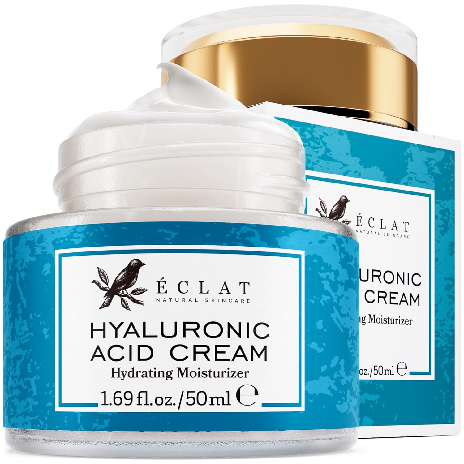 Eclat Skincare Hyaluronic Acid Cream – Hydrating Moisturizer with Ceramides & Vitamin B5 – Hyaluronic Acid Moisturizer for Soothing Dull & Dry Skin – Anti Aging Face Cream for Women and Men 50 ml