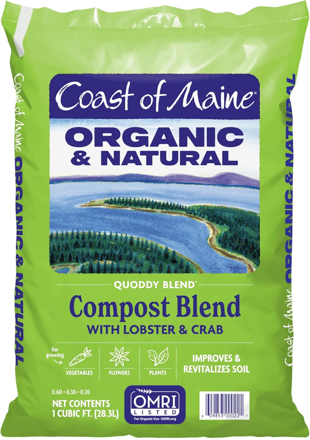 Coast of Maine Organic & Natural Quoddy Blend Lobster & Crab Compost Blend – Premium Soil Amendment w/Composted Manure, Sphagnum Peat Moss, Lobster & Crab Shell Meal – Enhanced Drainage (1 cu ft)