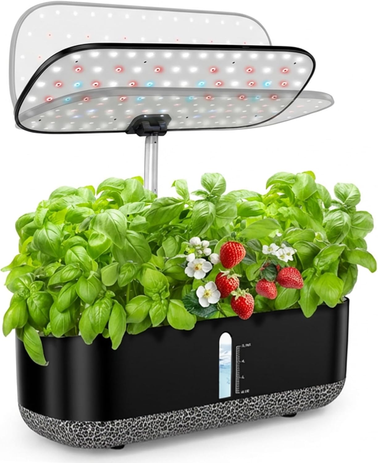 Hydroponics Growing System with LED Grow Light, 14 Pods Indoor Herb Garden Full Spectrum Rotatable Light Panel, Auto On Off Timing 12 14 16Hrs, 5L Water Tank, Harvest Fresh Basil Tomato (Black)