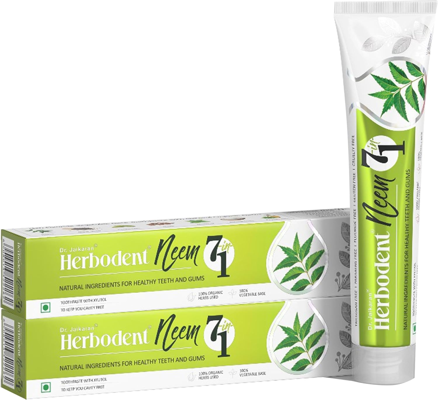 Herbodent® NEEM 7 in 1 Toothpaste- 6.53oz/185g Pack of 2 | Organic Herbs-Neem, Black Seed & Xylitol for Anti Cavity, Cardamom & Mint for Freshness, Baking Soda for great Cleaning-No Fluoride & Paraben