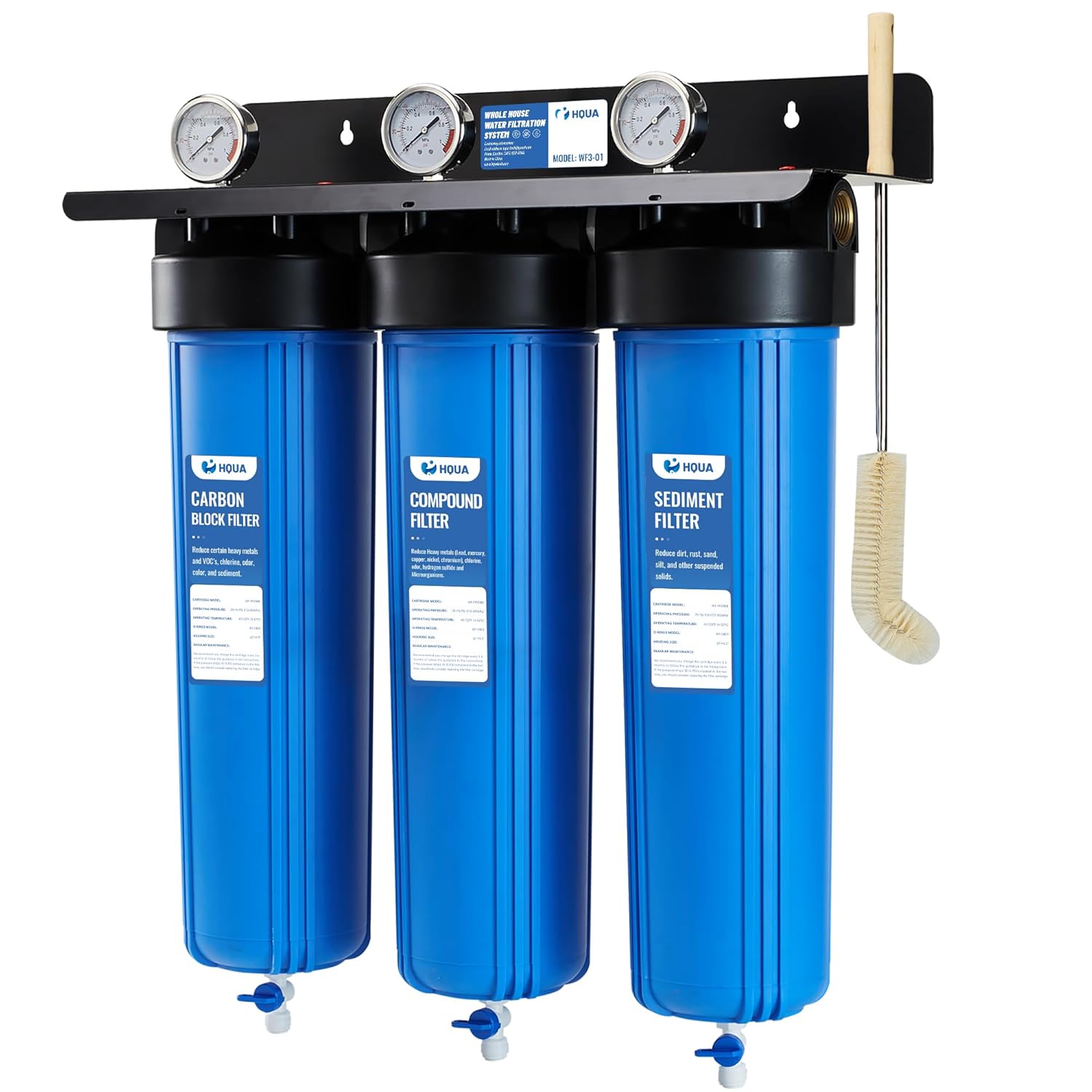 WF3-01 3-Stage Whole House Water Filtration System, Reduces Heavy Metals (Lead, Mercury, Copper, Nickel, Chromium), Chloramine, Sediment, Odor, and VOC’s