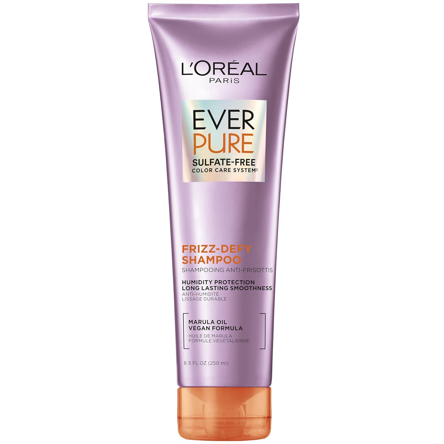 L’Oreal Paris Sulfate Free Frizz Defy Shampoo, Frizz Control Hair Care with Marula Oil, EverPure, 8.5 Fl Oz (Packaging May Vary)