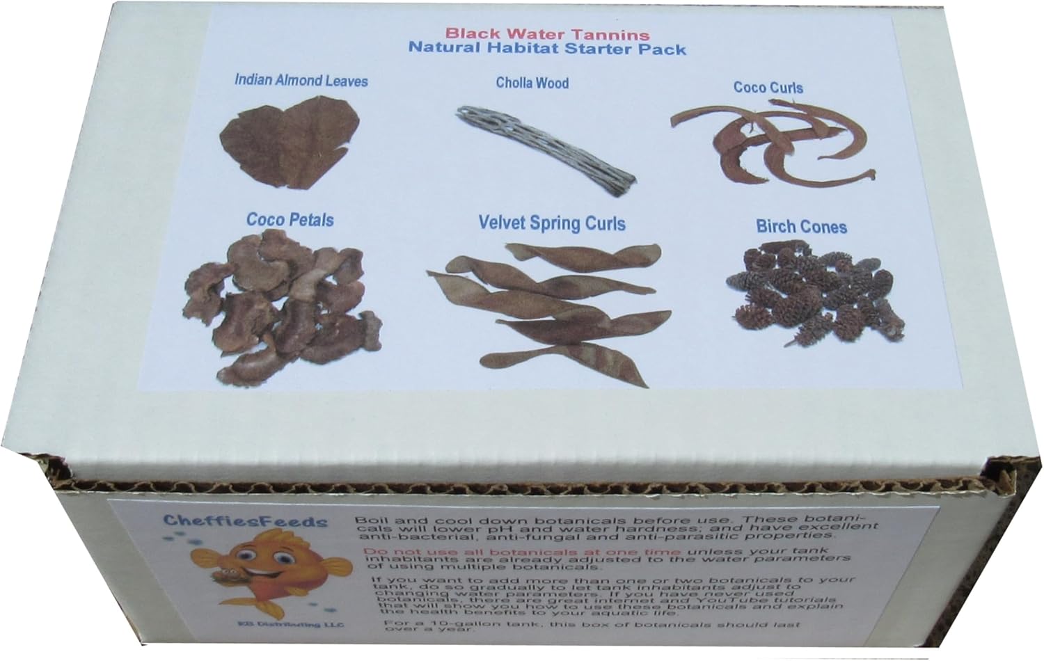 Aquarium & Natural Habitat Starter Decoration Kit with Indian Almond Leaves, Cholla Wood, Birch Cones, Coco Petals and Curls for Fish, Shrimp, ecosystems – 65+ Pieces