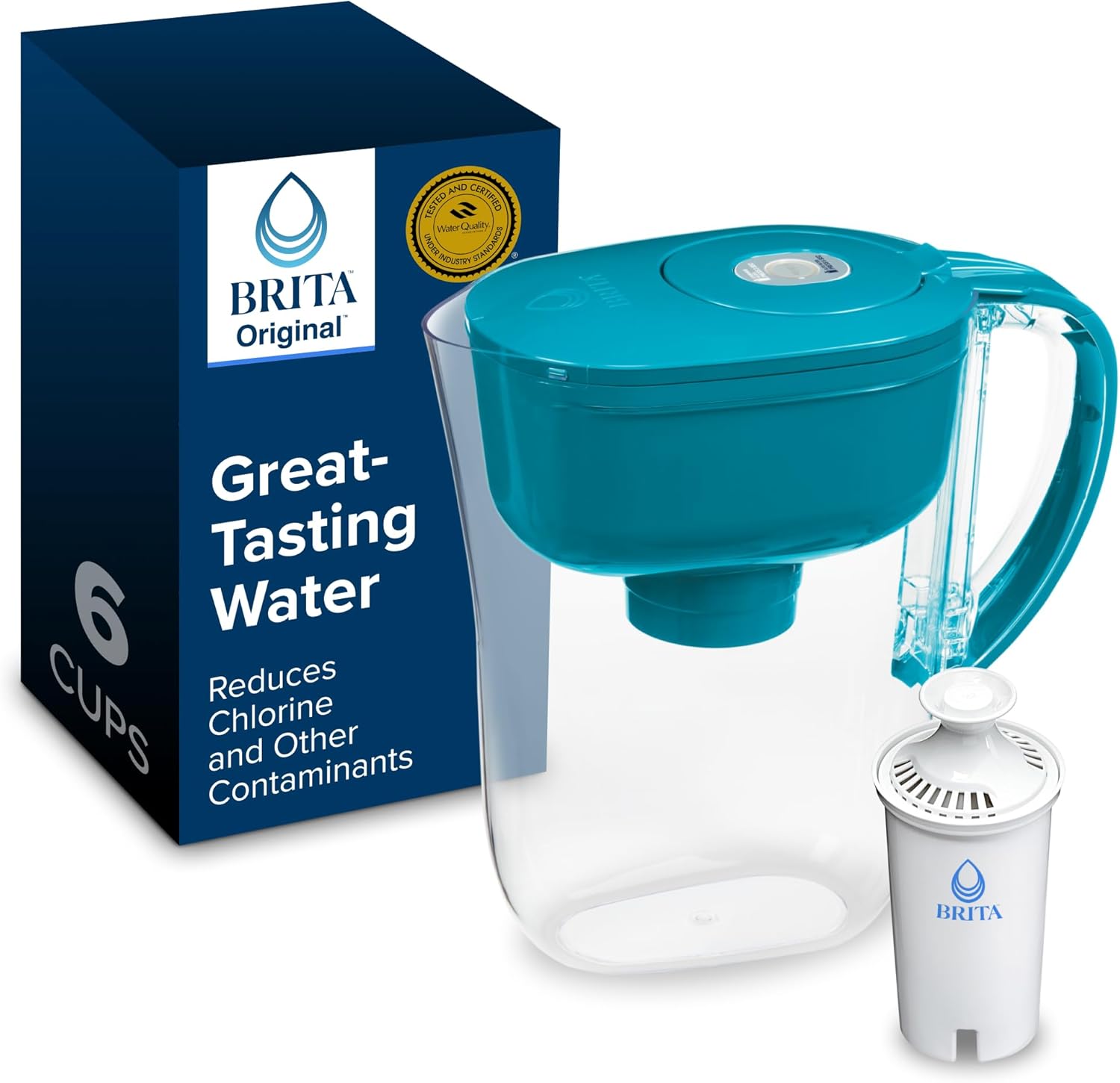 Brita Metro Water Filter Pitcher with SmartLight Change Indicator, BPA-Free, Replaces 1,800 Plastic Water Bottles a Year, Lasts Two Months, Includes 1 Filter, Small – 6-Cup Capacity, Turquoise