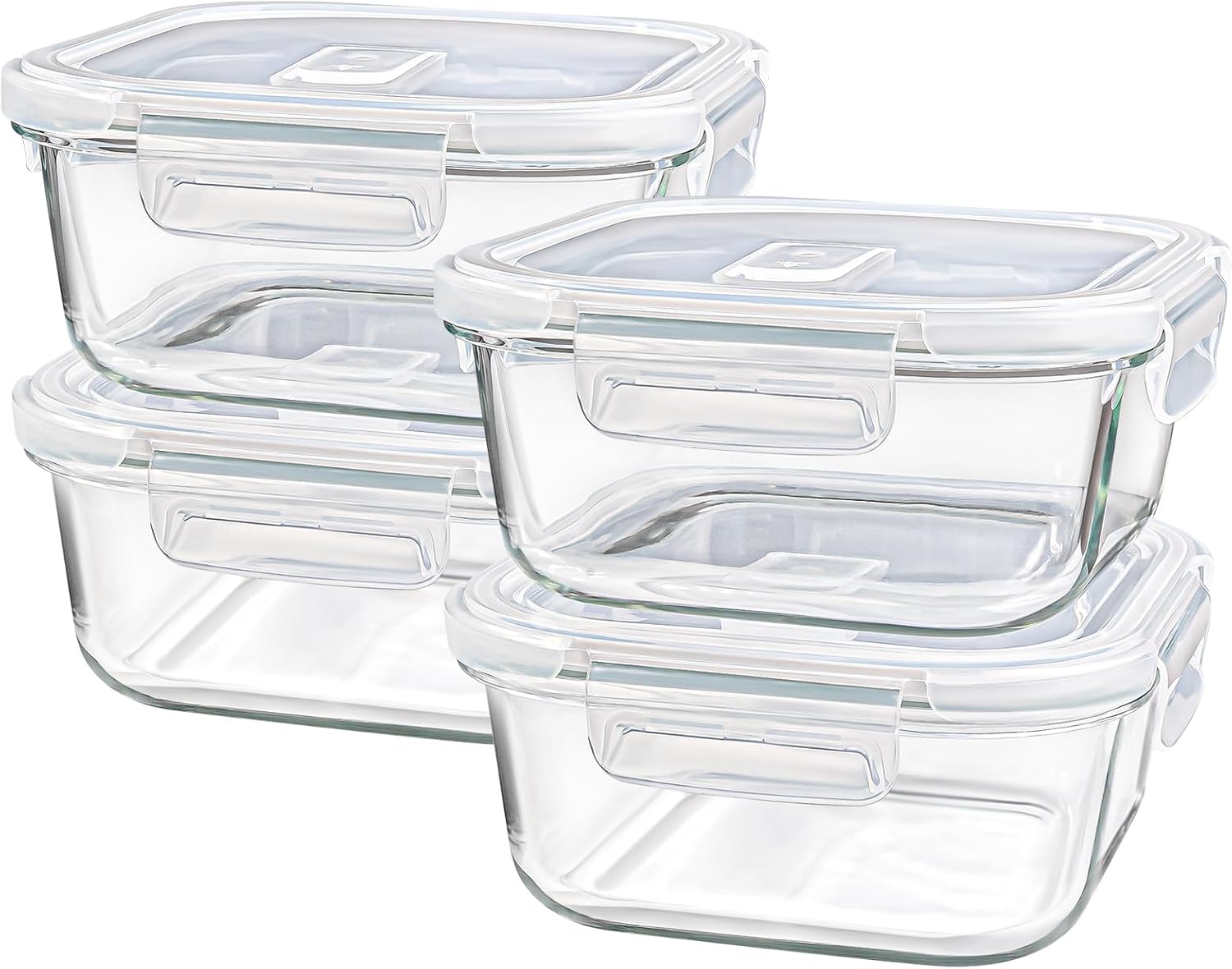 Square Glass Containers with Lids 24oz – Borosilicate Glass Food Storage Set 3 Cup, Freezer Safe Meal Prep Containers, Sandwich Lunch Box, Yogurt Cereal Bowls with Vented Lids BPA Free 4 Pack
