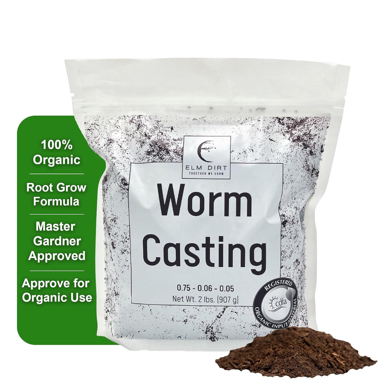 Elm Dirt Worm Castings for Plants – Worm Castings Organic Fertilizer | 100% Organic Plant Food for Houseplants, Gardening, Shrubs & Bushes, Root Growth and Micro Nutrients – Earthworm Casting, 2 lbs