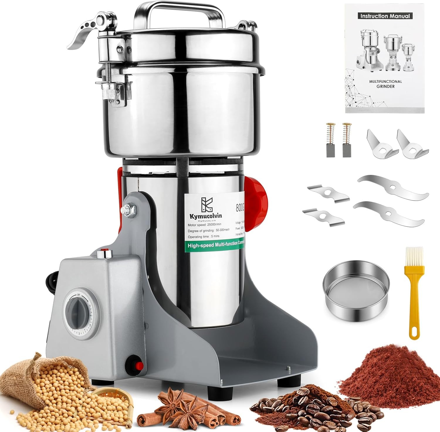Electric Grain Mill Grinder-2500g 110V 4100W Performance Grain Mill,Suitable for Kitchen, Household,Commercial Use of Crushing Dry Grains,Spices,Herbs,Coffee,Corn,Pepper Grinder. (2500g)