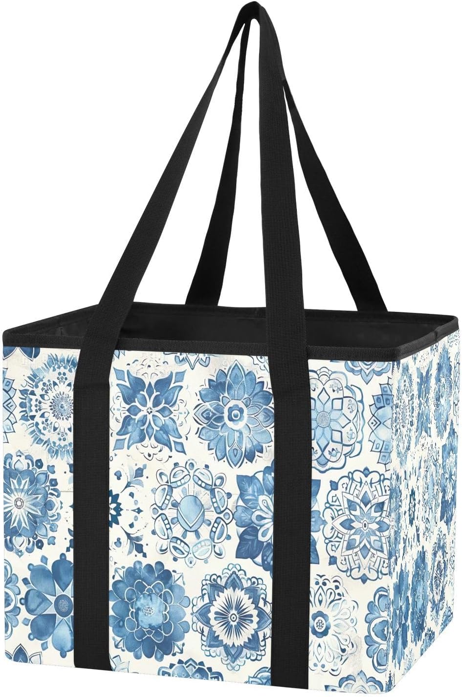 FRMG Mandala Blue Flower Kitchen Reusable Grocery Bags,Car Organizer Storage Bag,Foldable Trunk Organizers,Large Shopping Totes Bag with Handles A0900181