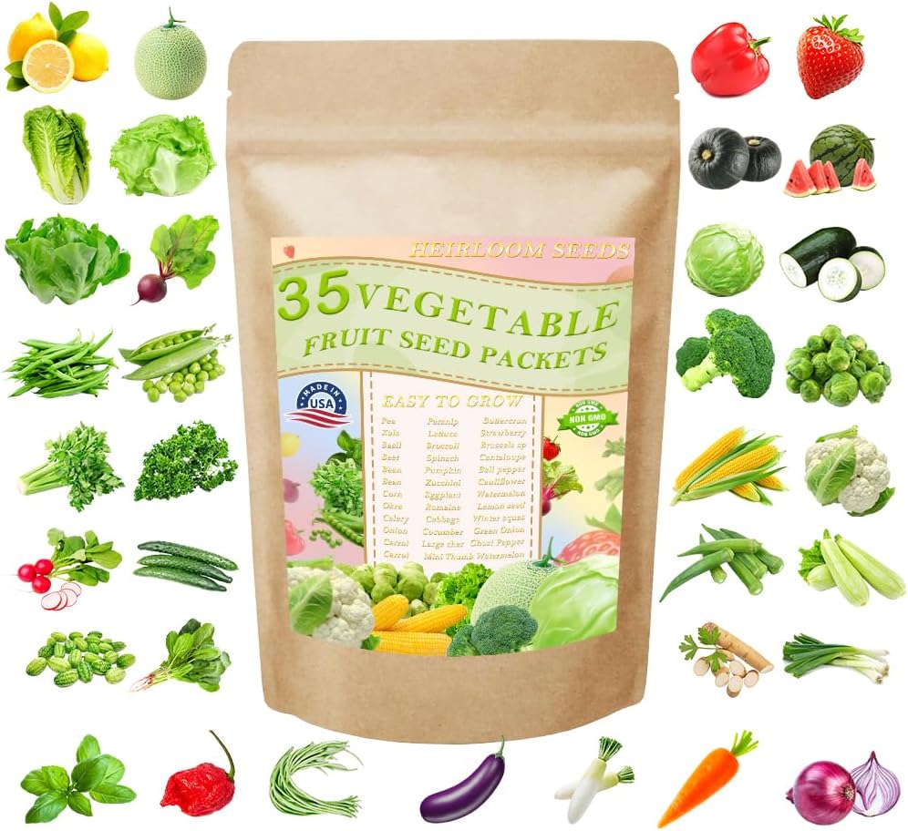 Vegetable Seeds Kit Fruit Seeds for Planting Non-GMO and Heirloom 35 Varieties Seeds for Planting Vegetables 10 Plant Markers