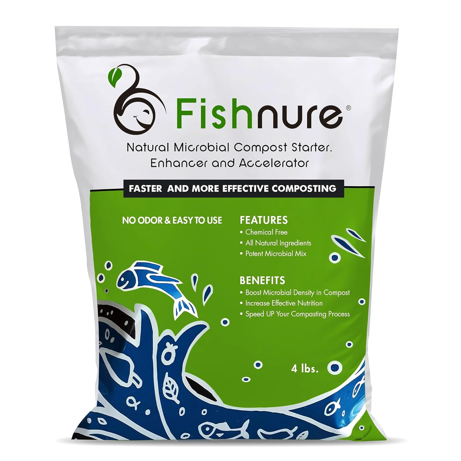 Fishnure – Odor-Free Natural Microbial Compost Starter, 1 4-lb Bag for 1000 lb Compost that Can Be Used as Fertilizer for Potting Soil Indoor Plants & Outdoor Plant Soil, Gardening Essentials