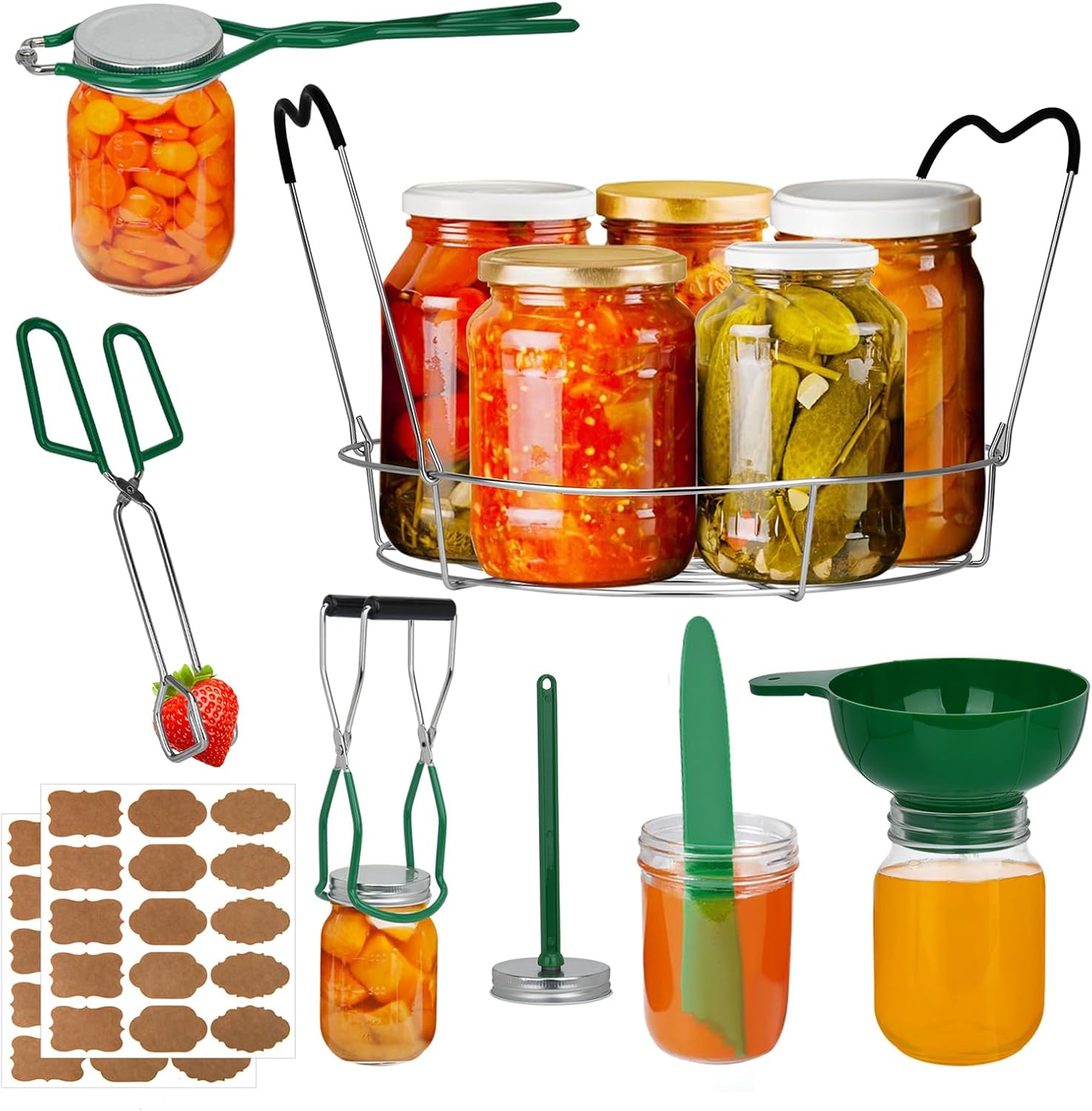 Canning Supplies Boxed Set, Canning kit, Stainless Steel CanningSet, Canning Supplies Starter kit, Jar Lifter, Folding Rack, Tongs, Multifunctional Canning Tools, Funnel for Mason Jars