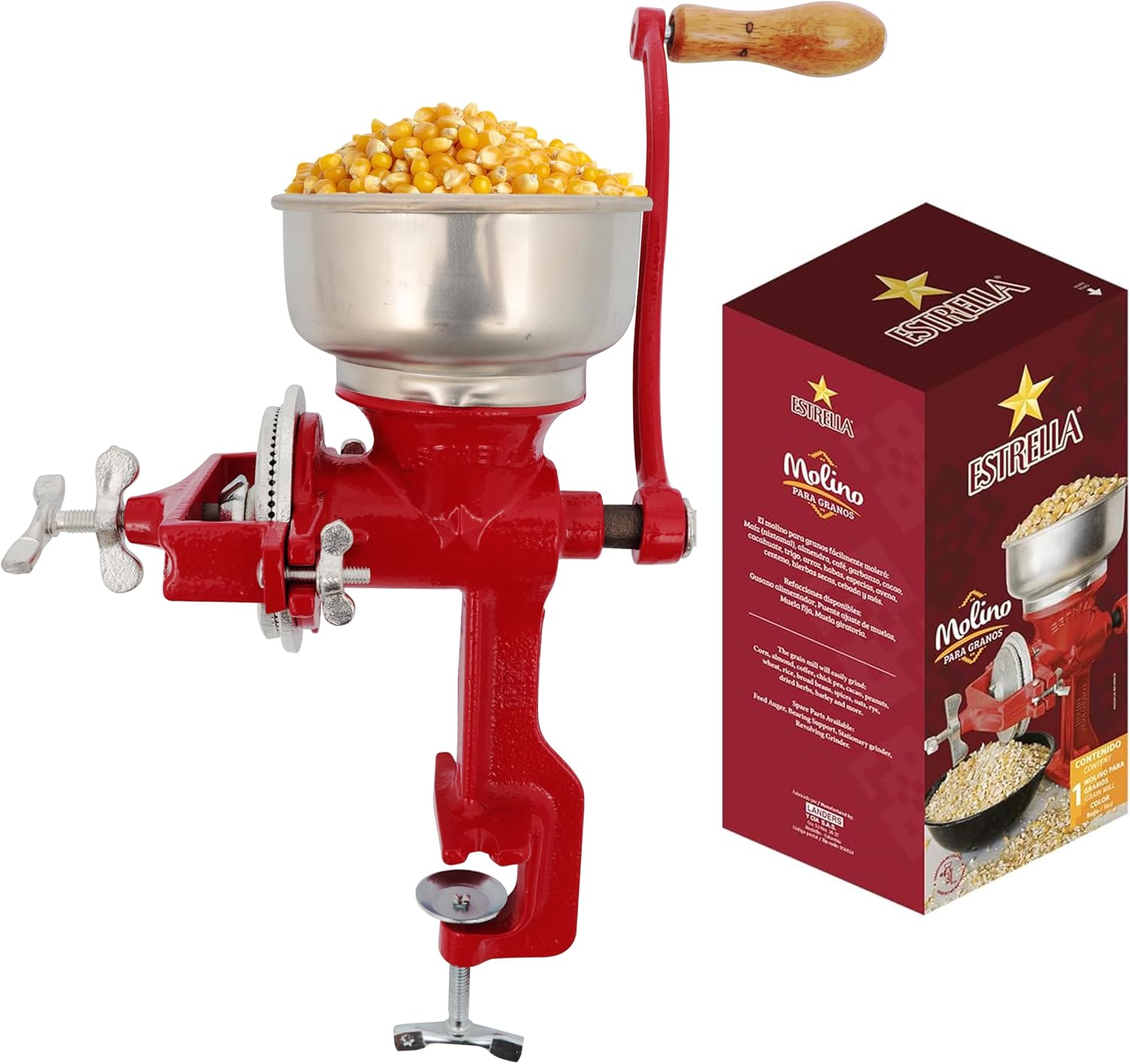 Estrella Cast Iron Manual Crank Corn Grain Grinder 14″ Tall & 5″ Hopper