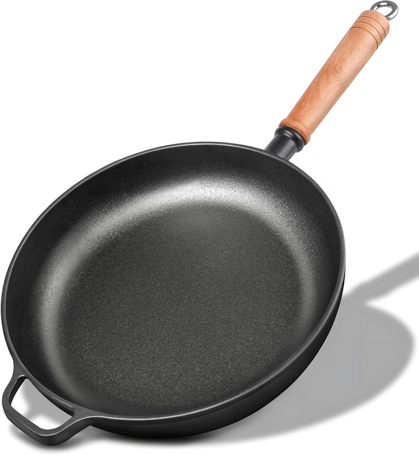 12″ Cast Iron Skillets with Removable Wooden Handle, Pre-Seasoned Frying Pan for Stove, Oven, Grill & Campfire Cooking (1, 12″)